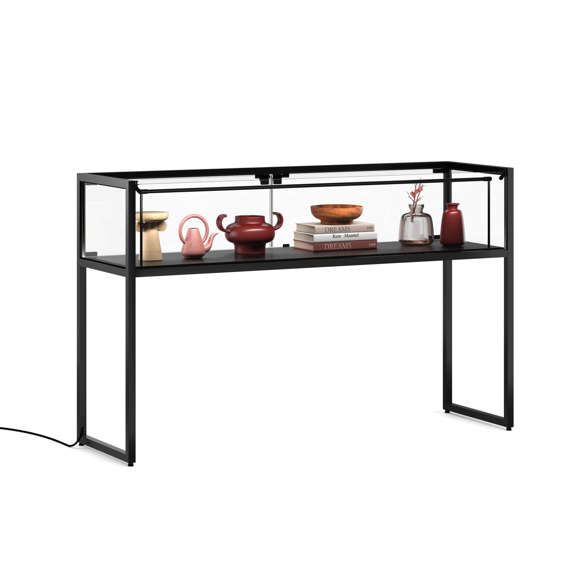 Showcase table with clear tempered glass enclosure 