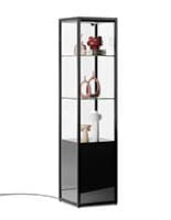 17"w Tempered Glass Display Case, Locking Doors, Storage - Black Black glass display cabinet with iron construction
