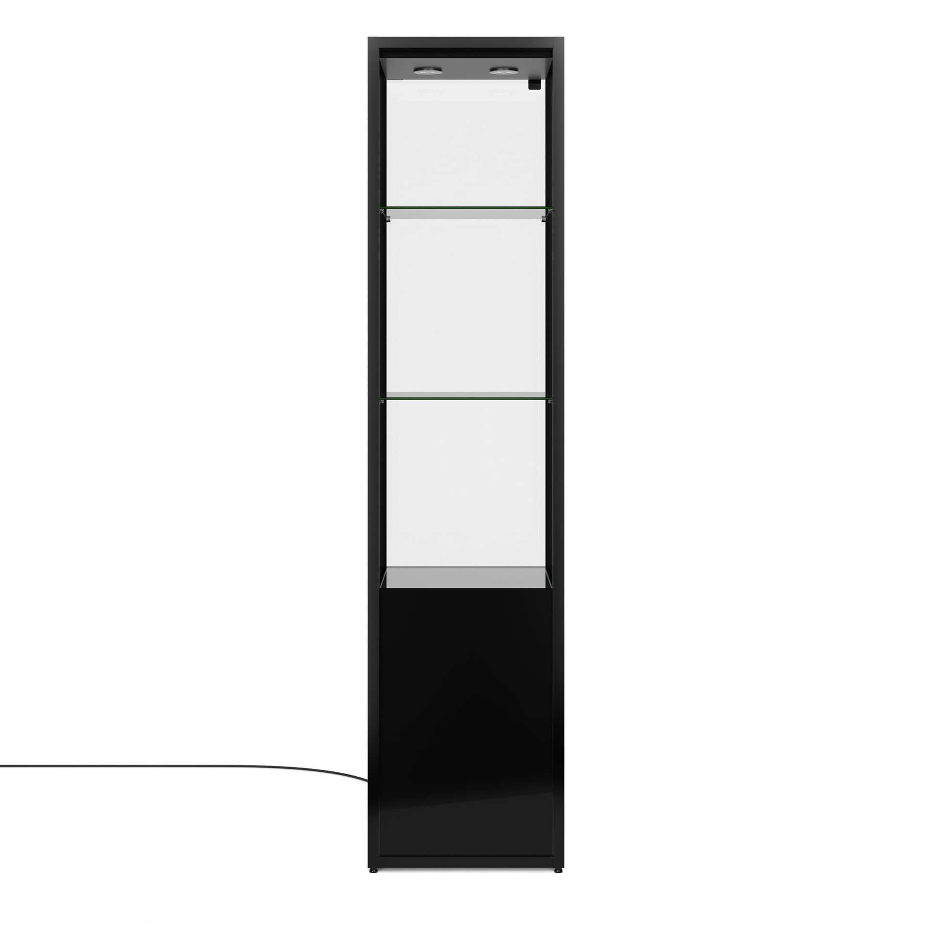 Glass display cabinet with height adjustable shelves 