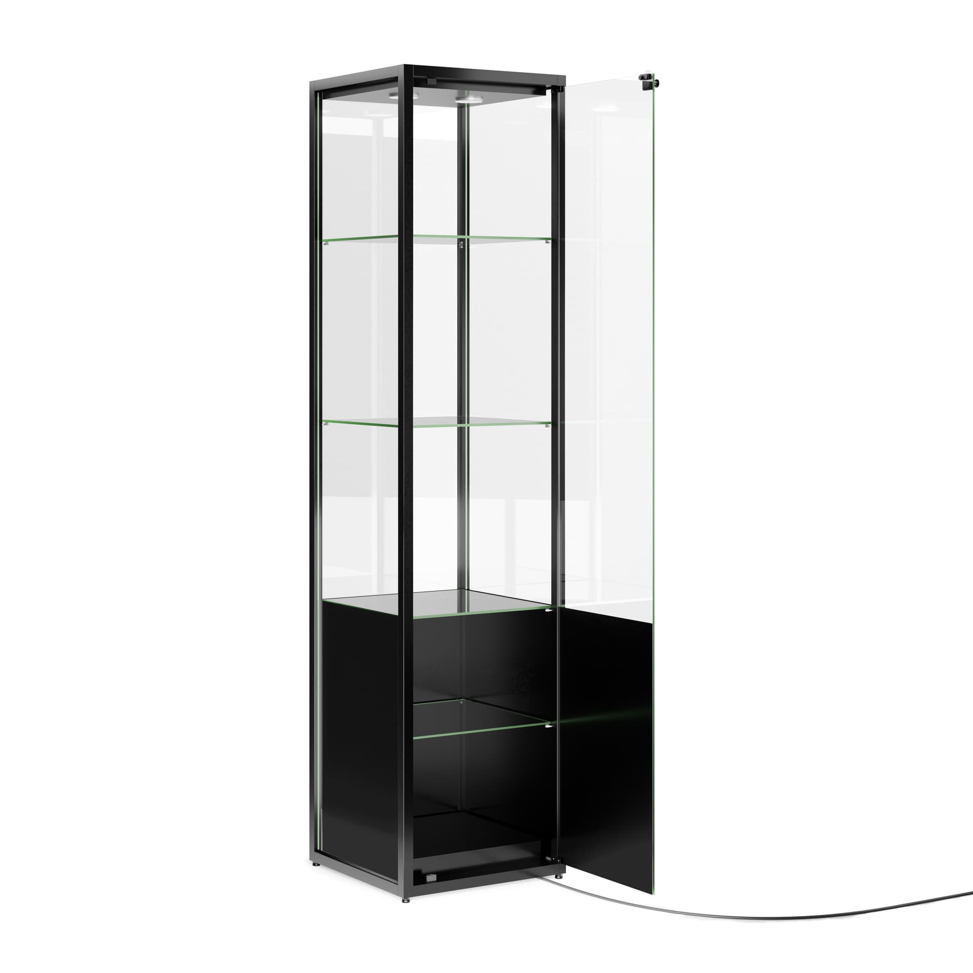 Glass display cabinet with storage compartment 