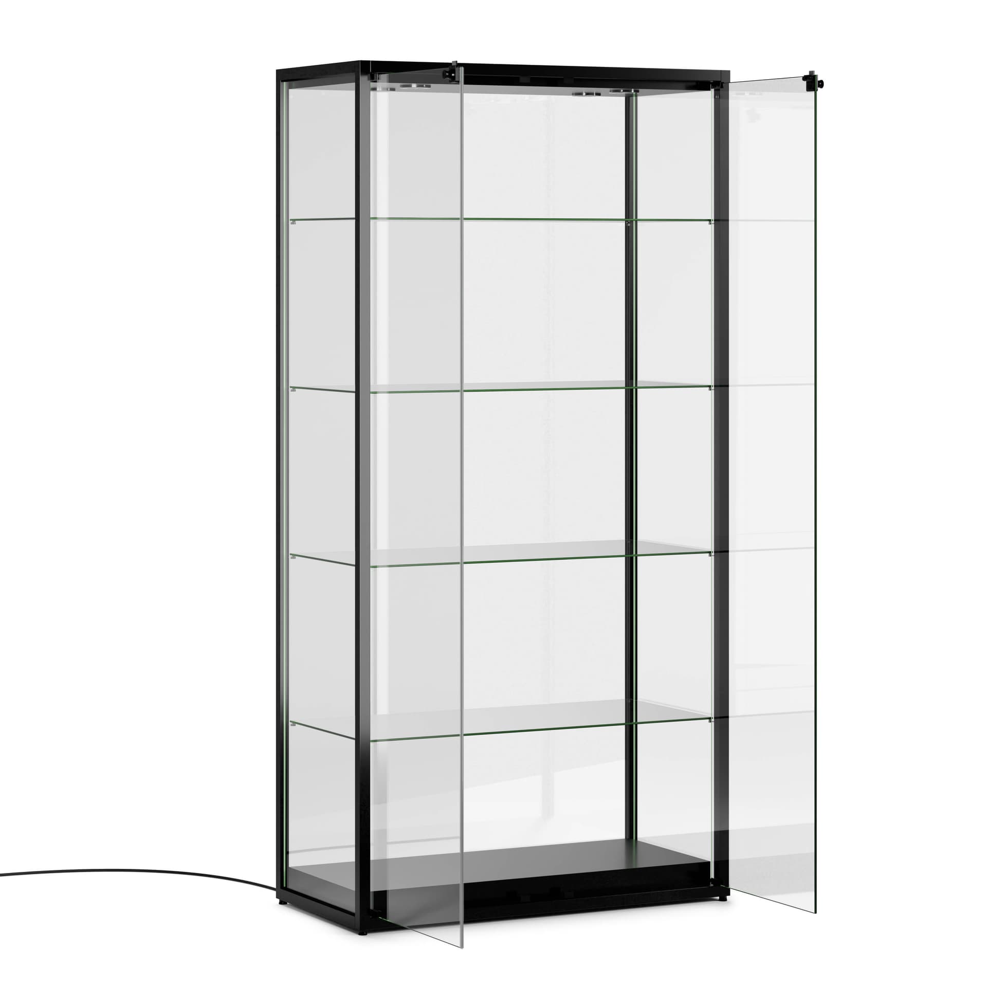 Locking glass display cabinet with front loading doors 