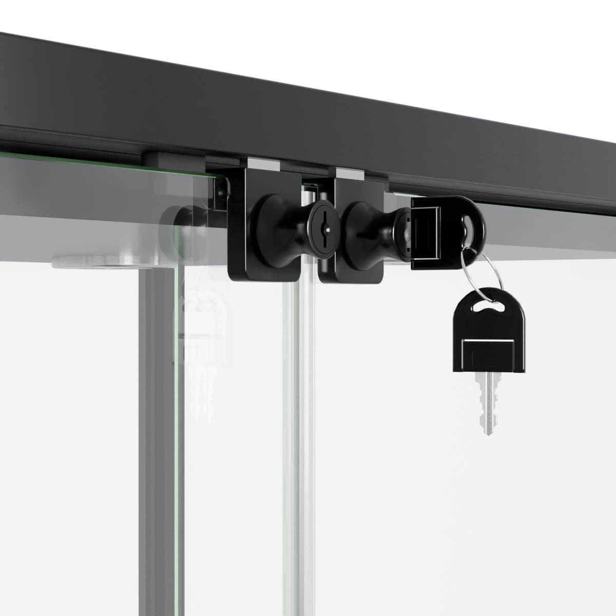 Locking glass display cabinet with lockable doors