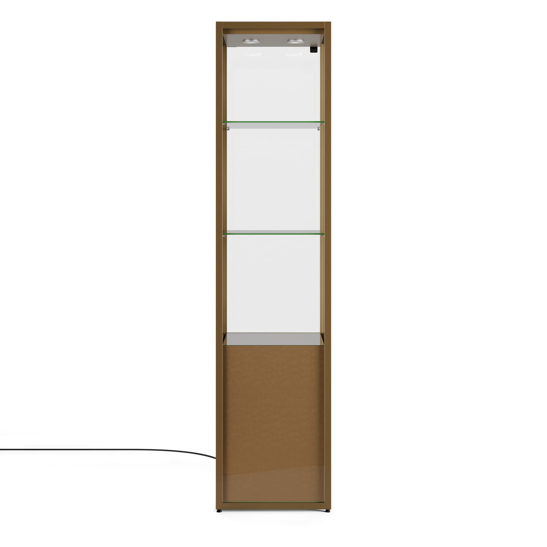 Glass display cabinet with interior lighting