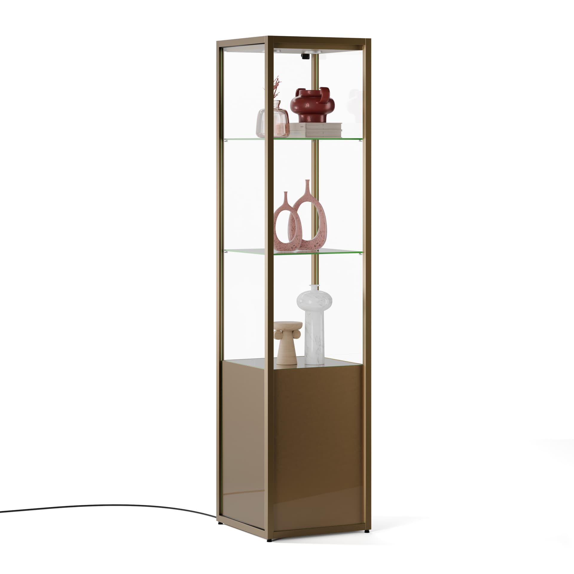 Glass display cabinet with locking doors