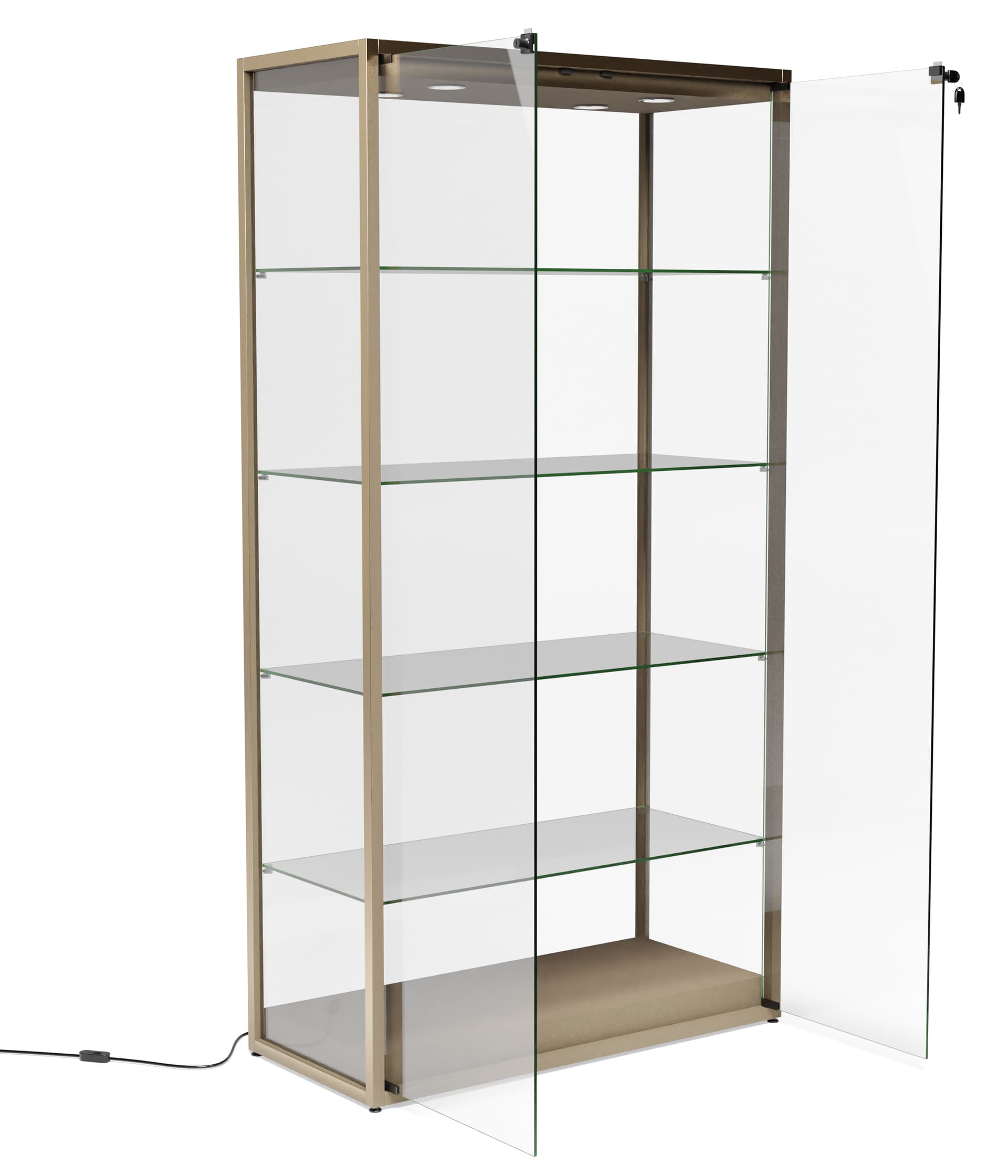 Locking glass display cabinet with locking doors
