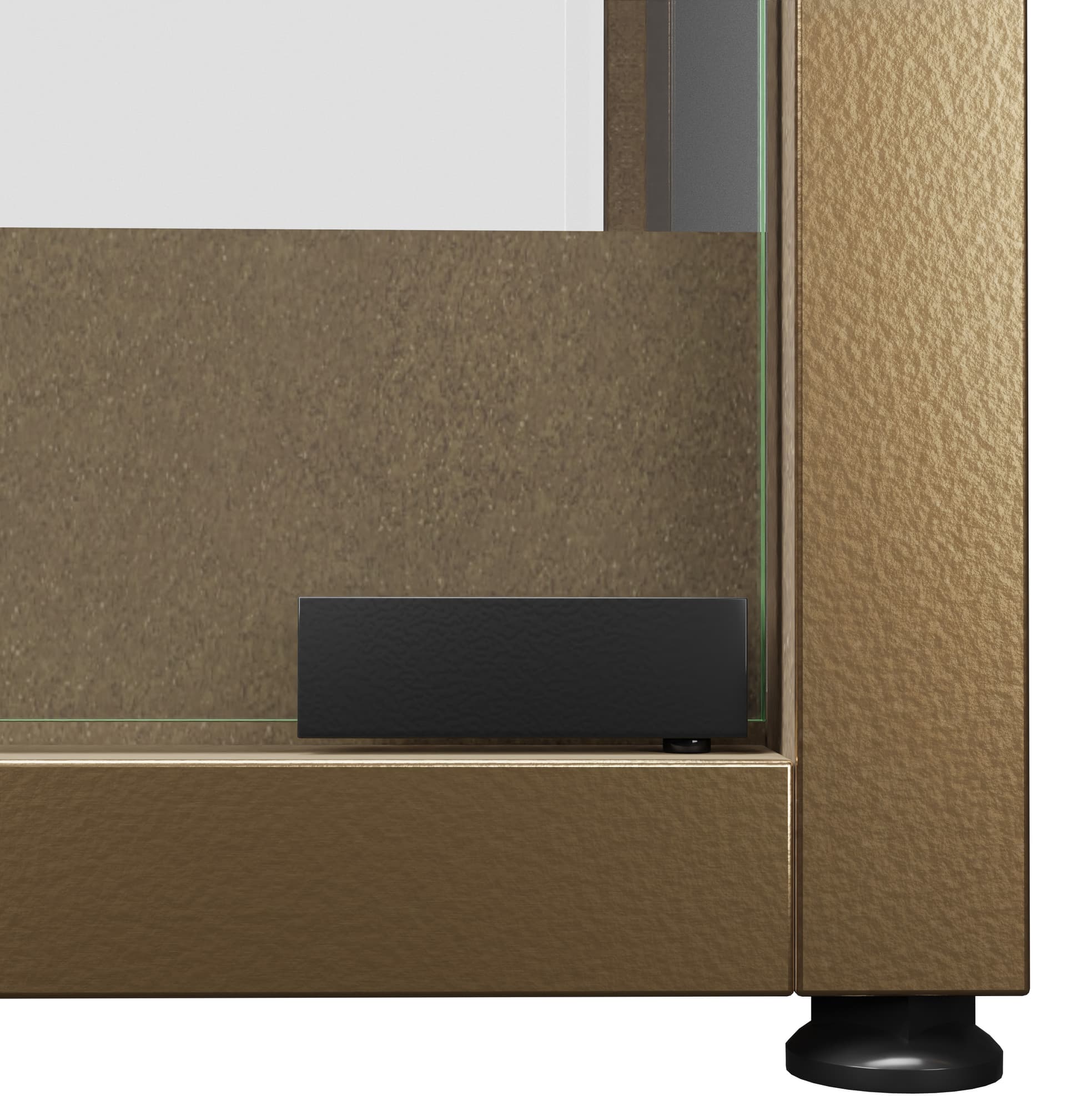 Locking glass display cabinet with adjustable rudder pads