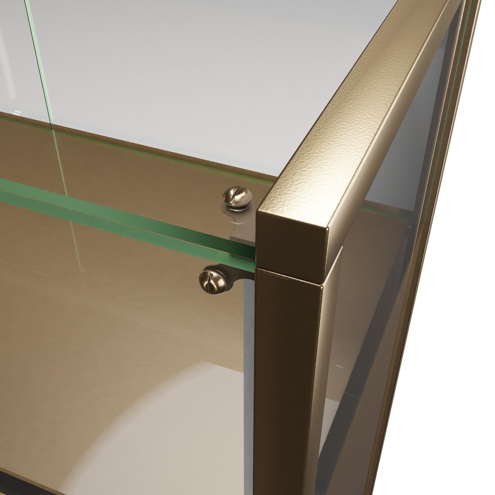 Showcase counter with polished bronze finish