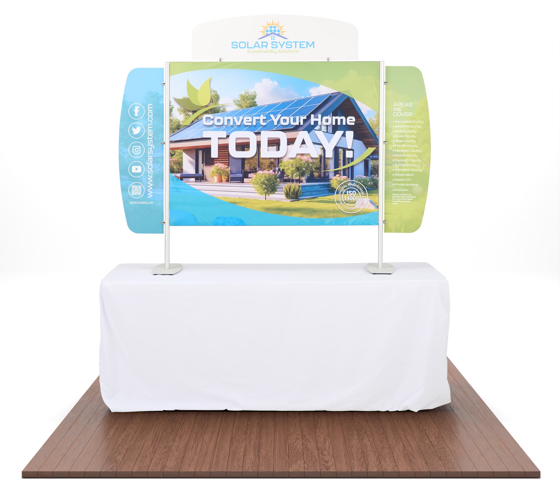 Trade show tabletop display with double sided view