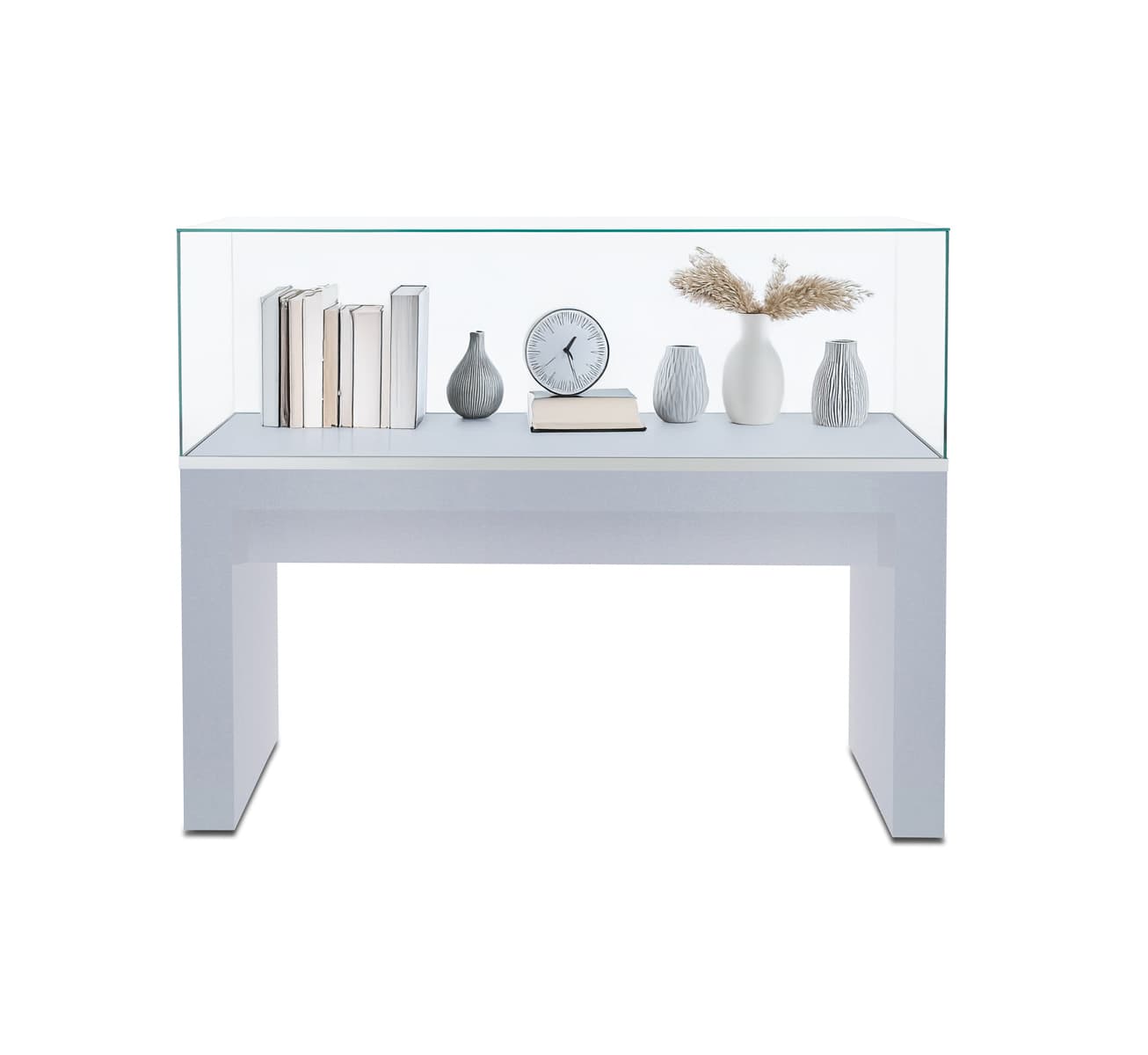Glass display table case with 50 pound max weight capacity