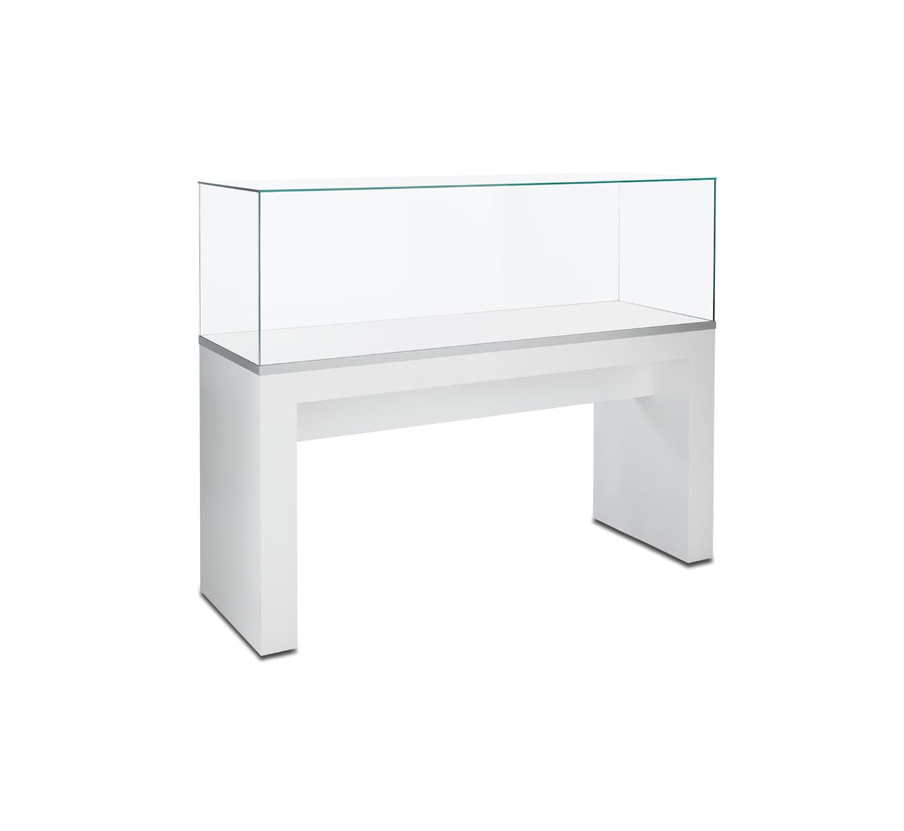 Glass display table case with uv protective tempered glass top