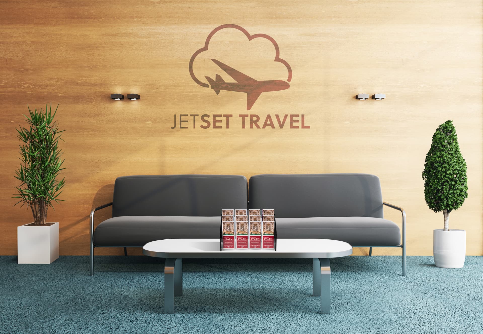 Leaflet holder in a travel agency