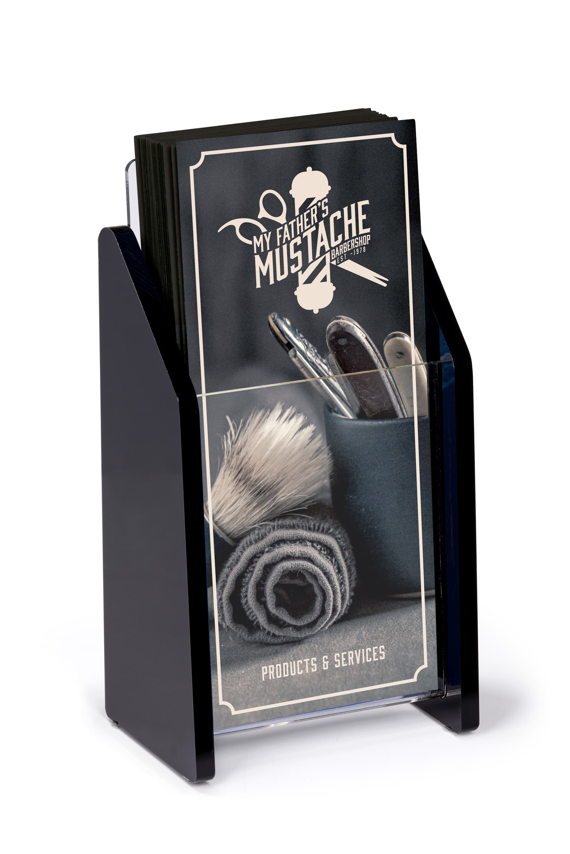 Tri-fold literature display with single pocket design