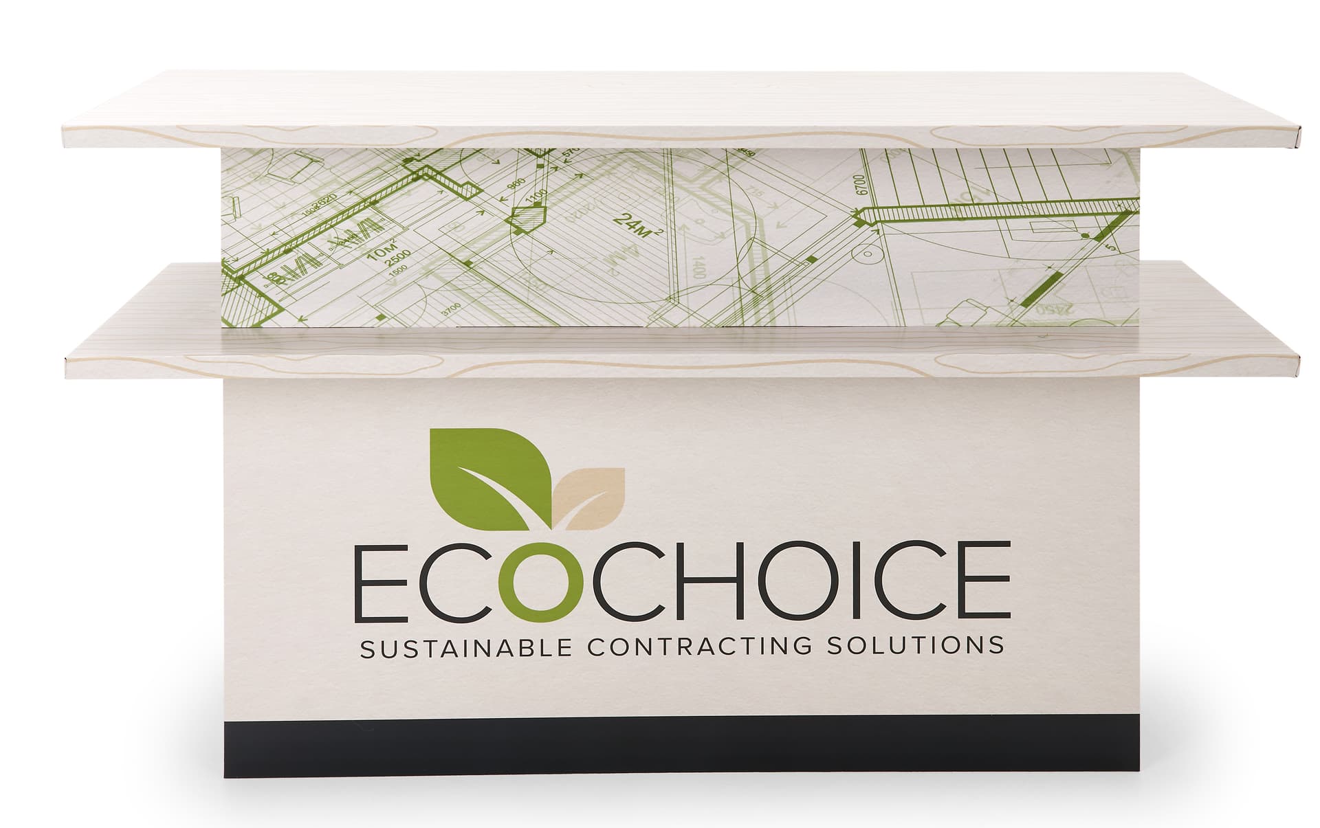 36 inch tall eco-friendly display counter with built-in shelf for unique display opportunities