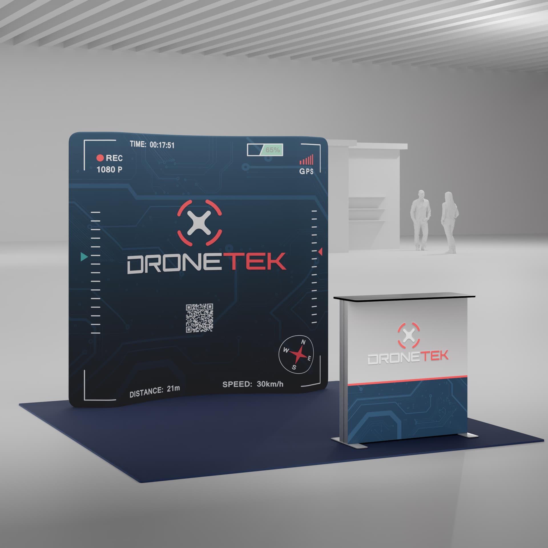 Interlocking foam flooring being utilized in a trade show space