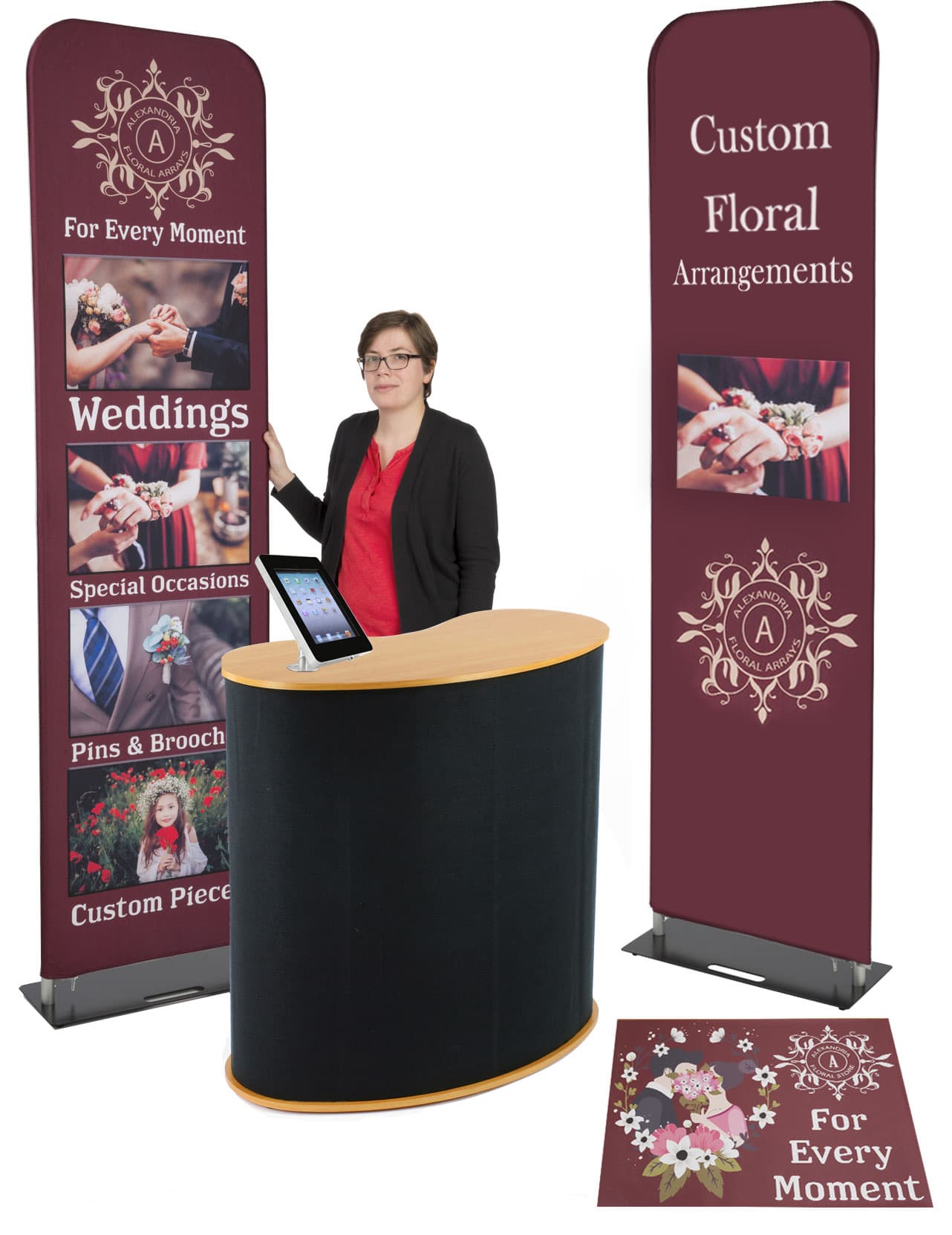Economy banner display booth kit with custom graphics