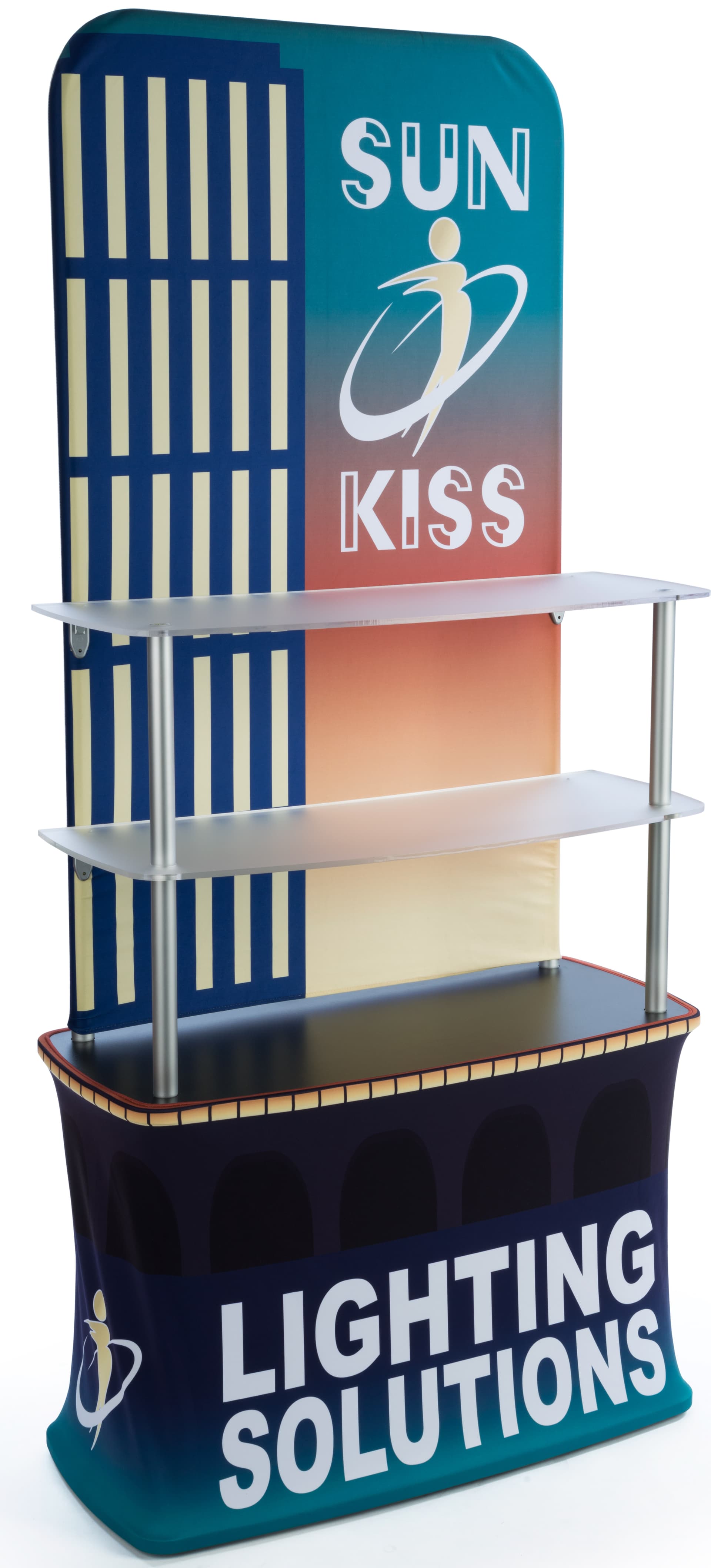 Inline exhibit booth kit with custom-printed counter