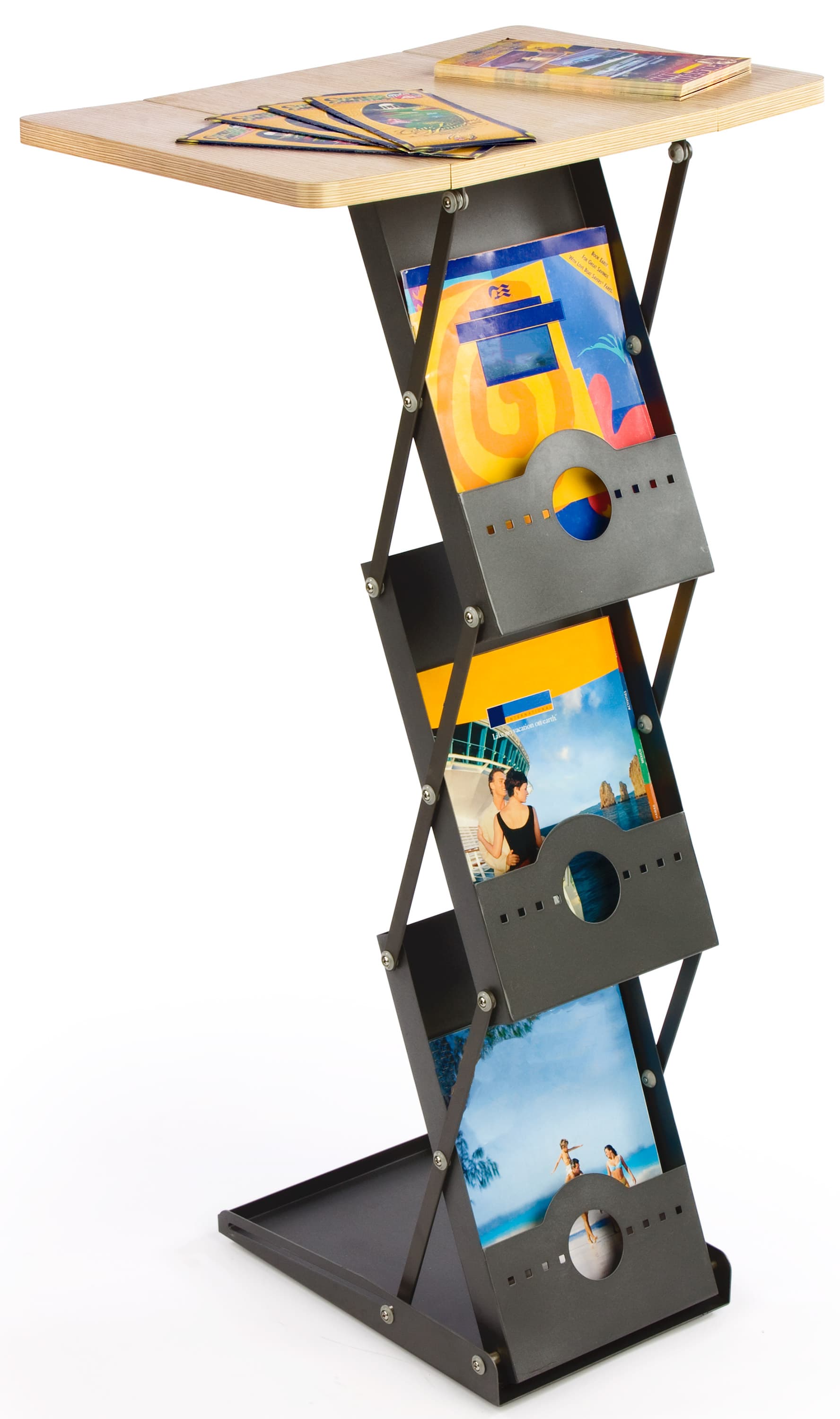 Inline exhibit booth kit with counter for displaying magazines