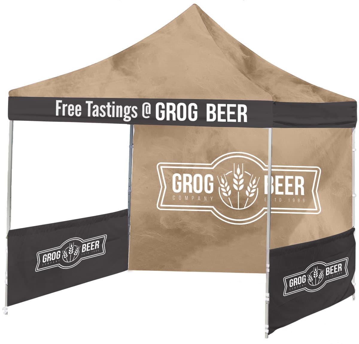 Outdoor booth setup with custom-printed tent