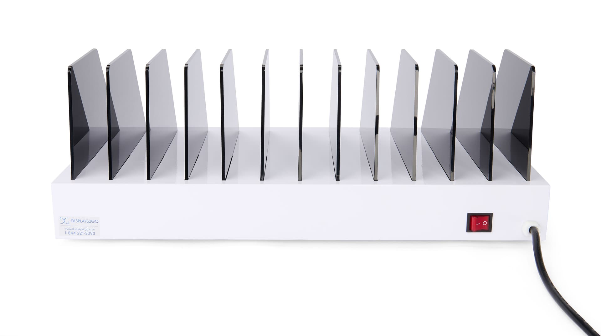 Tabletop charging station with on/off switch on the back