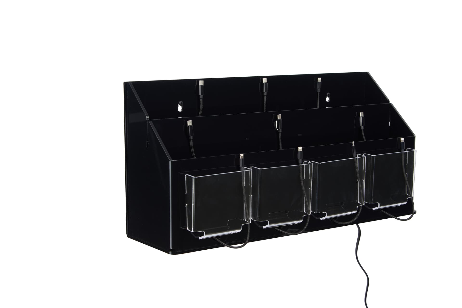 Charging unit can be used on a countertop or mounted to a wall