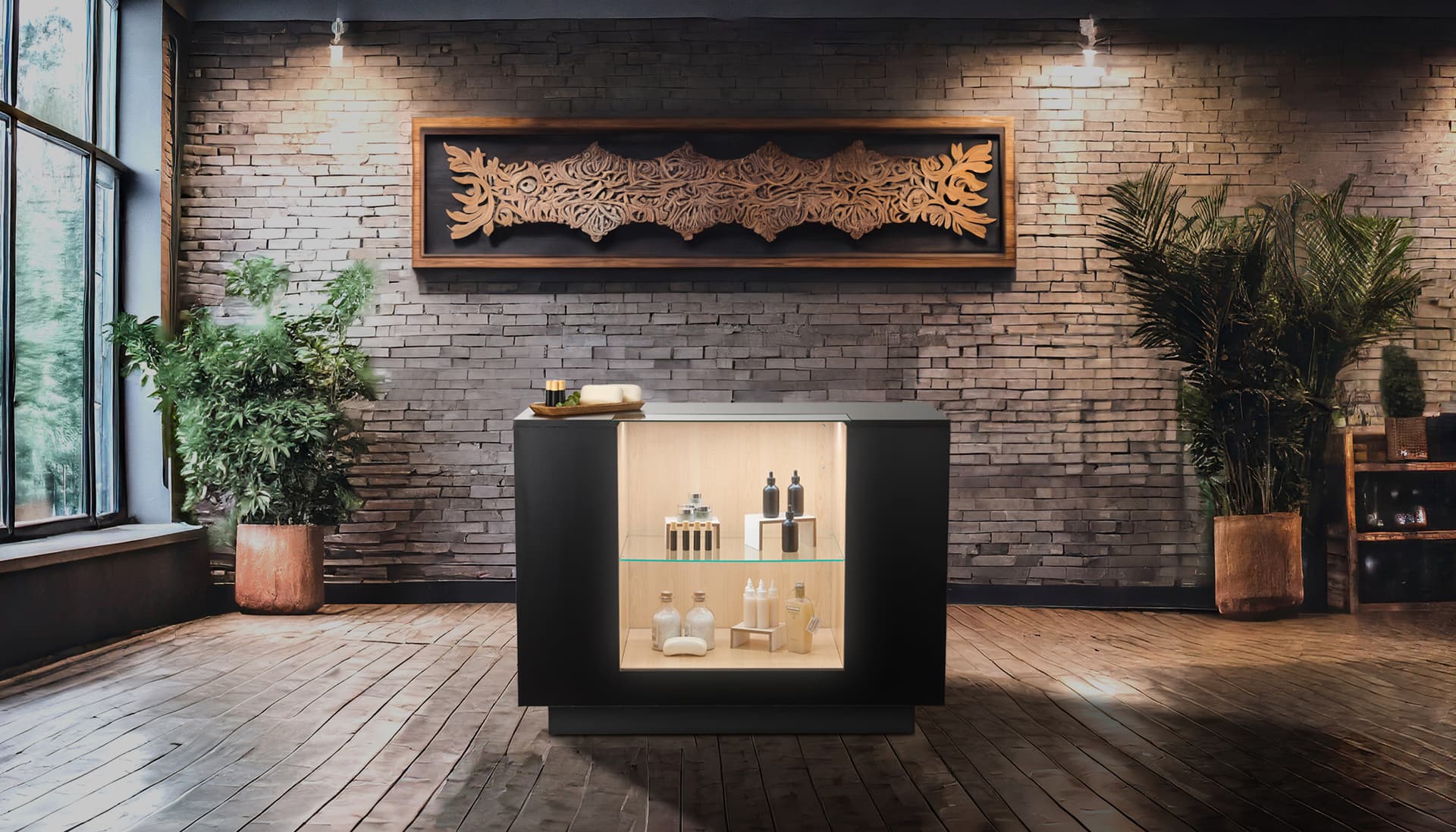 Two tone retail showcase with matte black colorway