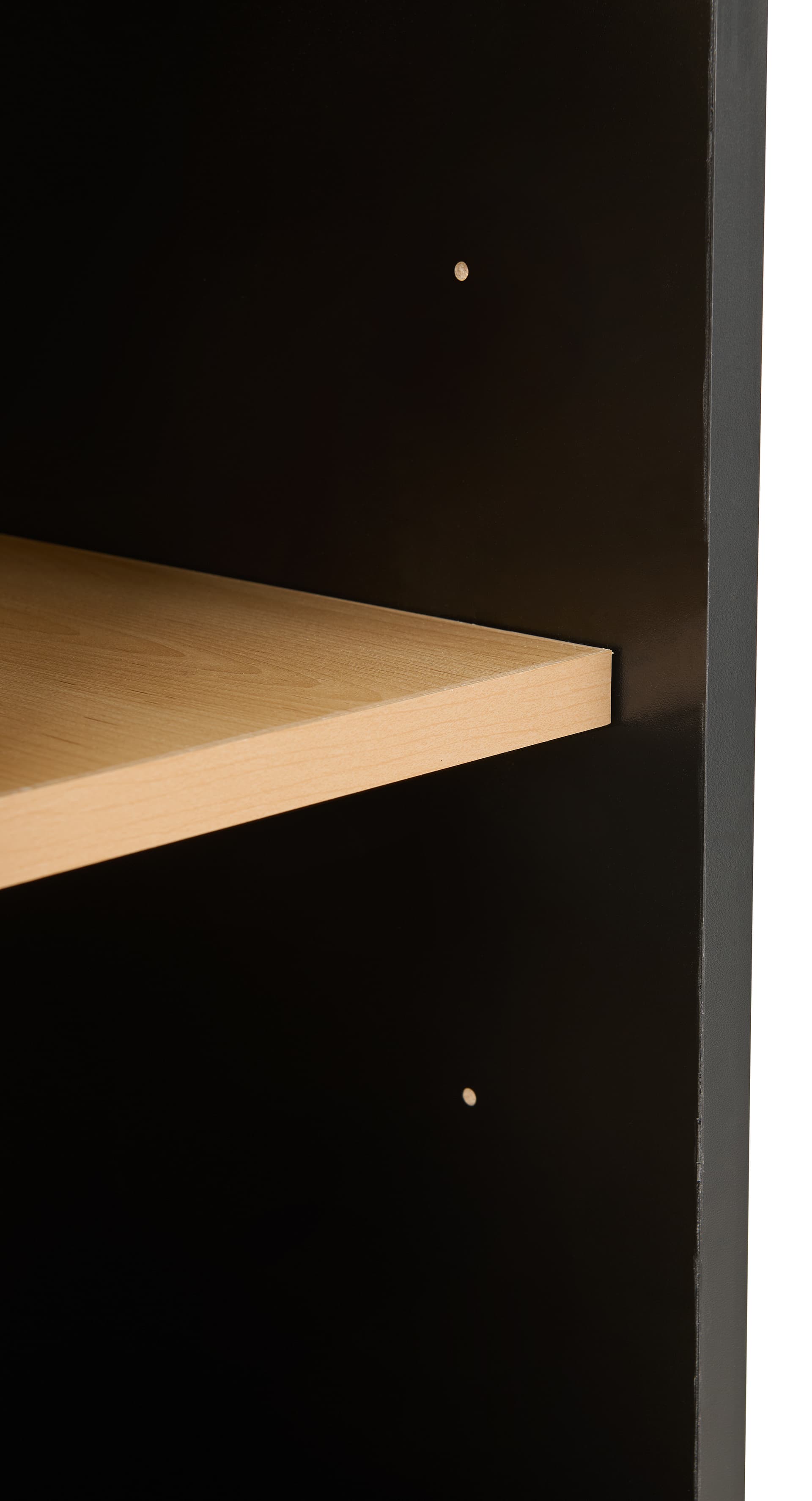 Two tone retail showcase with wooden shelves 