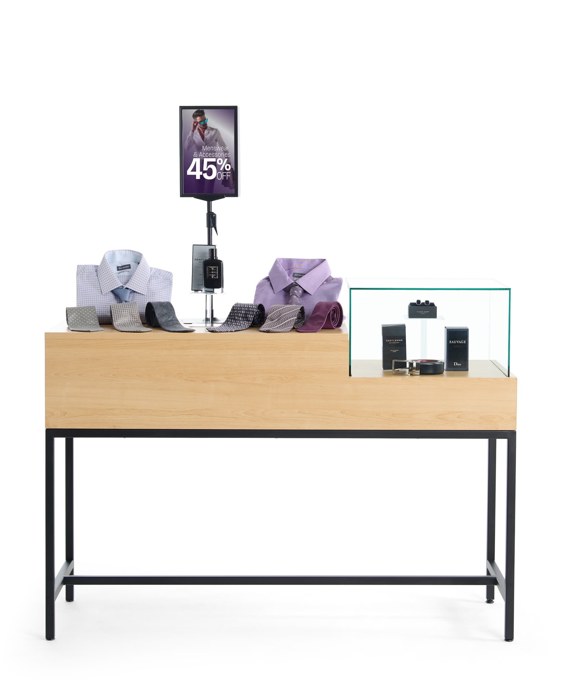 Retail showcase display table in maple finish