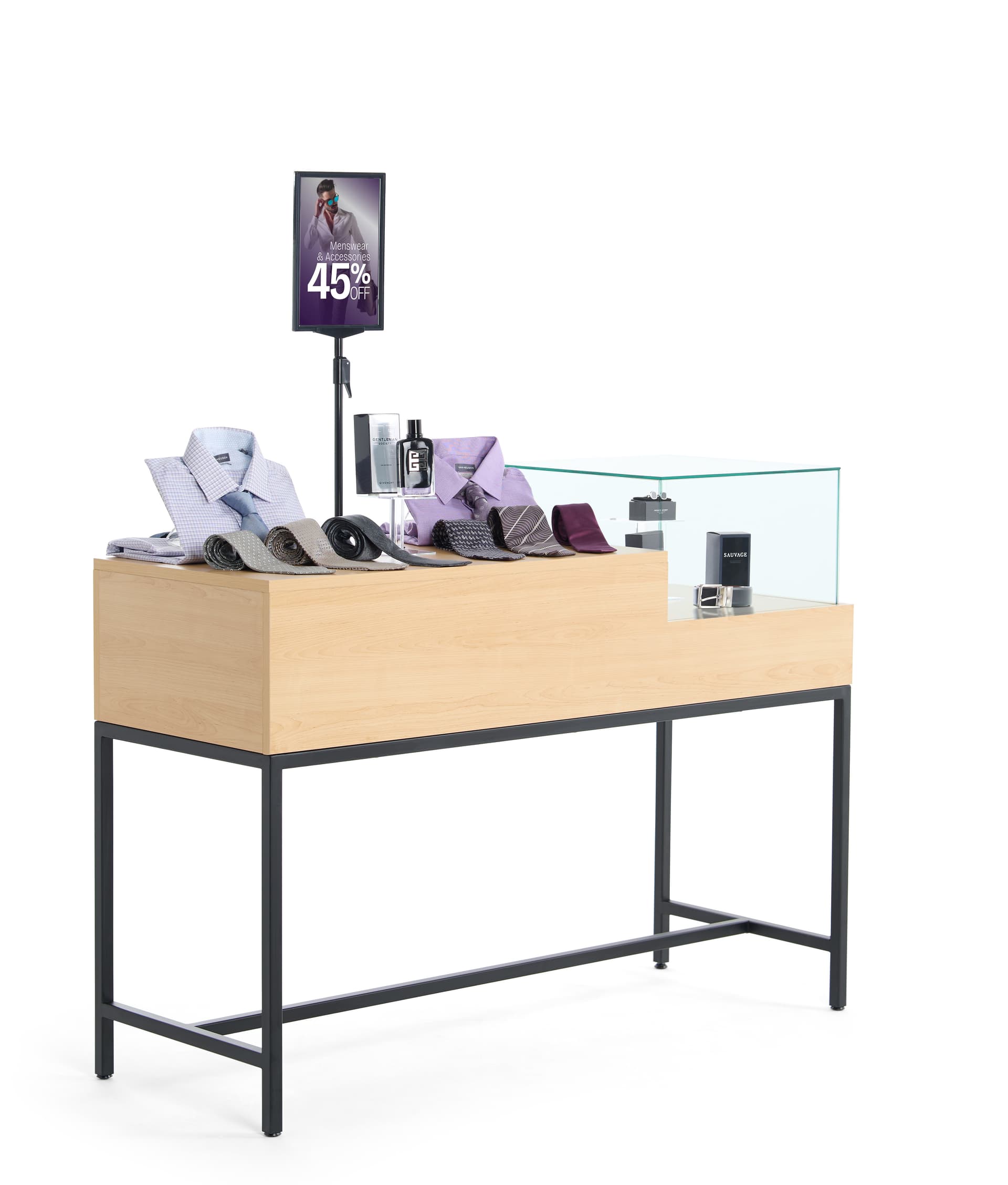 Retail showcase display table with Tempered glass