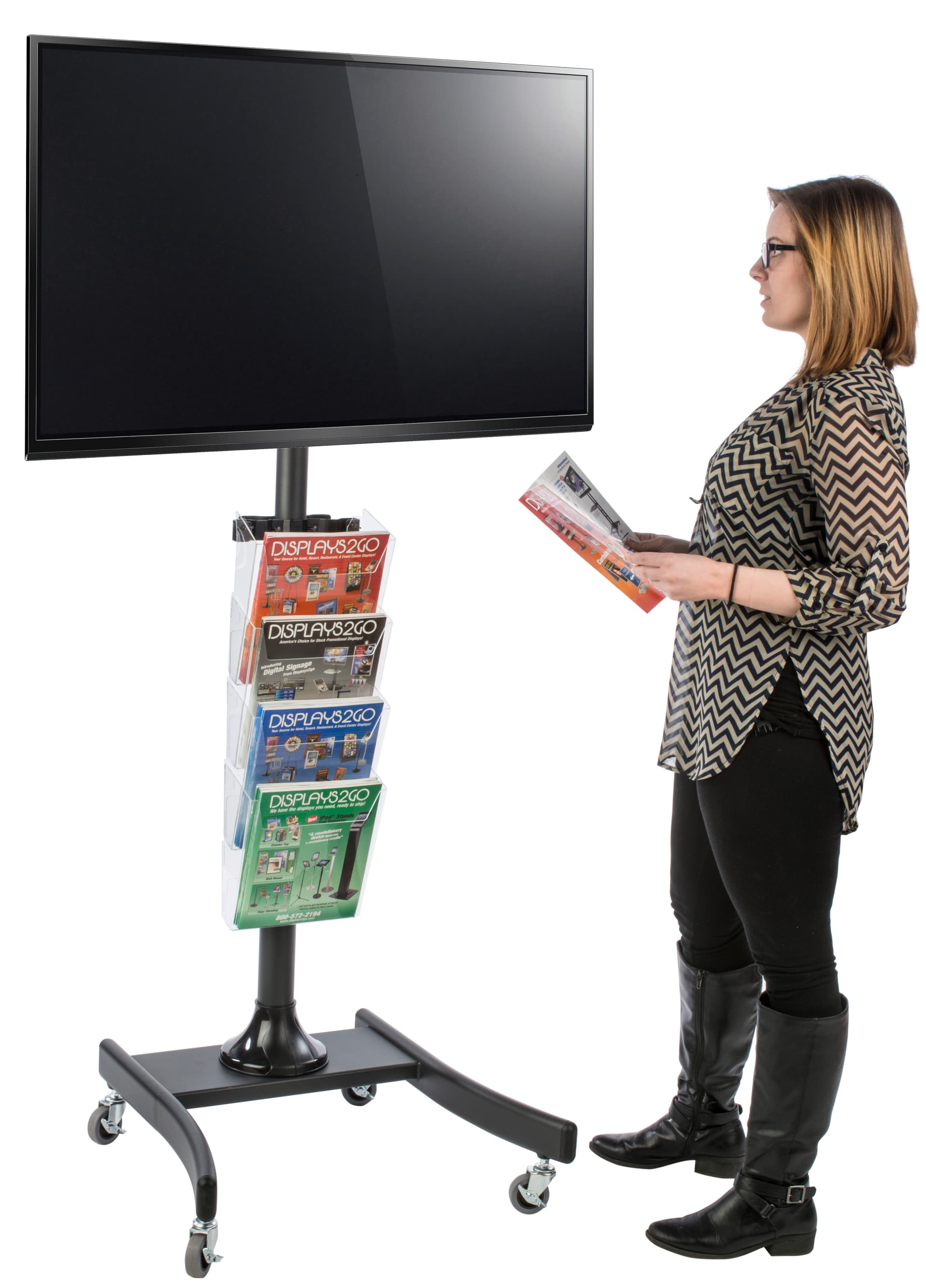 Height Adjustable LCD TV Stand with 4 Acrylic Literature Pockets