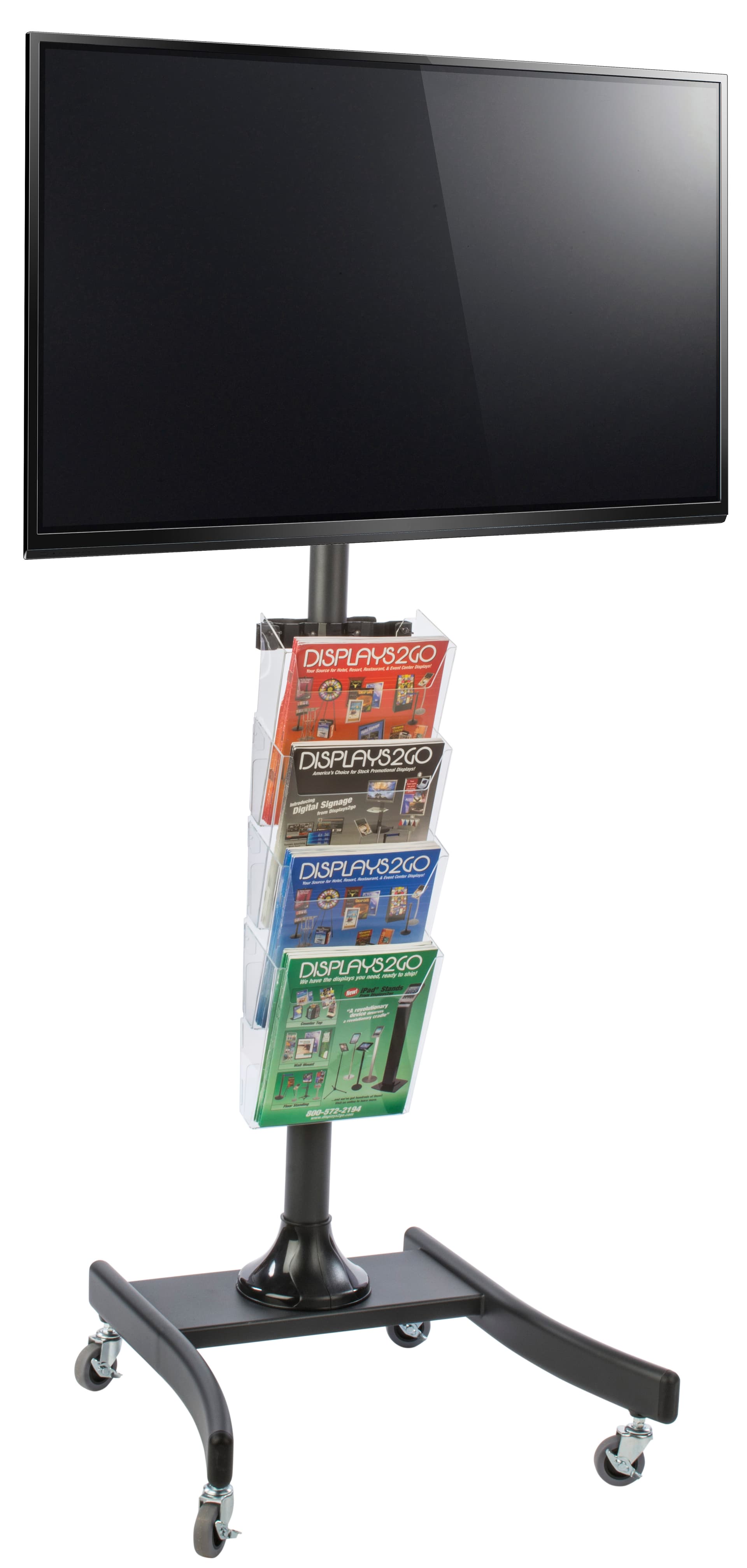 Black LCD TV Stand with 4 Acrylic Literature Pockets