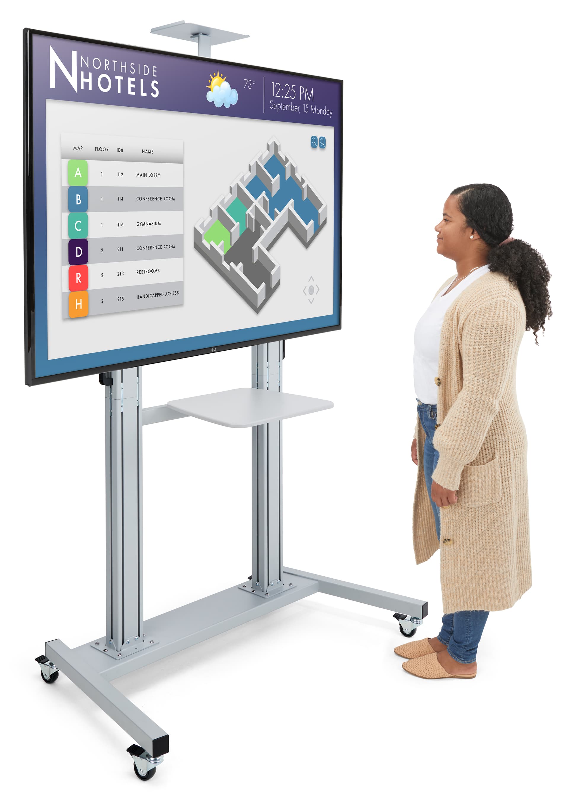 This mobile tv stand has a fixed screen rotation 