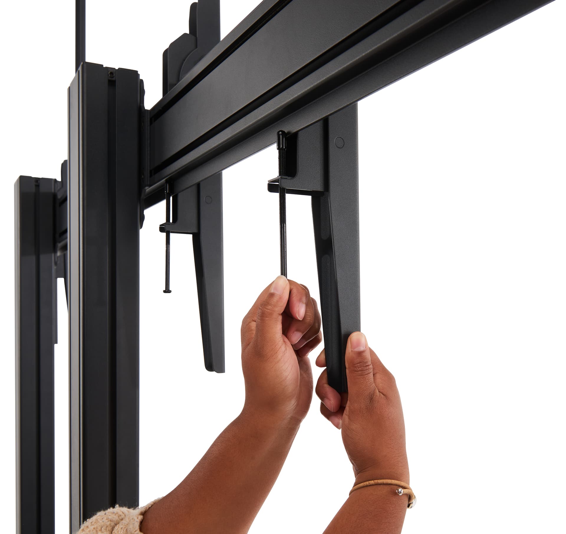Double screen tv stand with mounting brackets