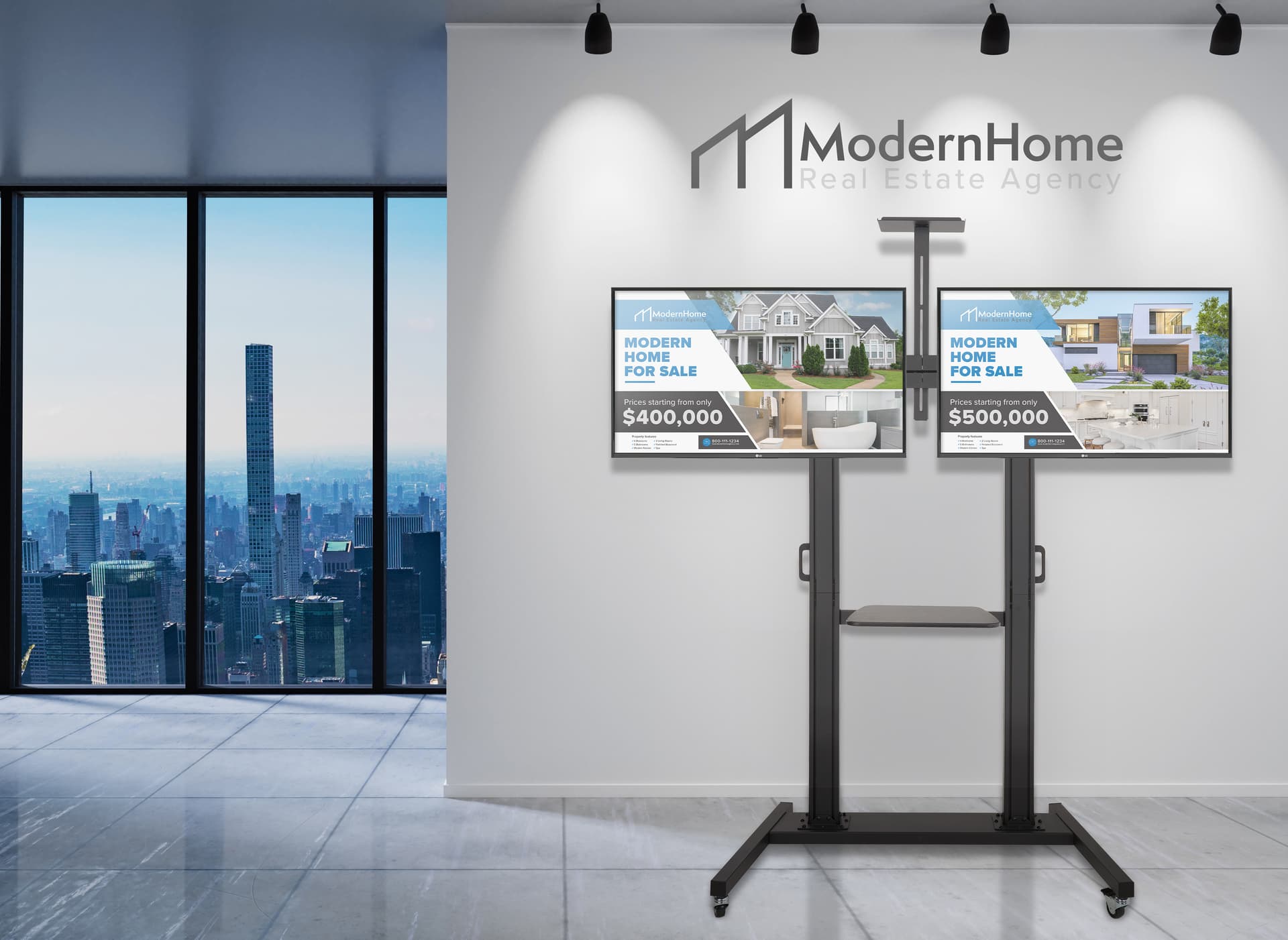 Double screen tv stand with brackets for two screens