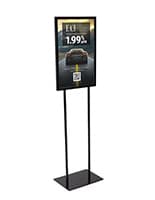 Steel poster stand with weighted base