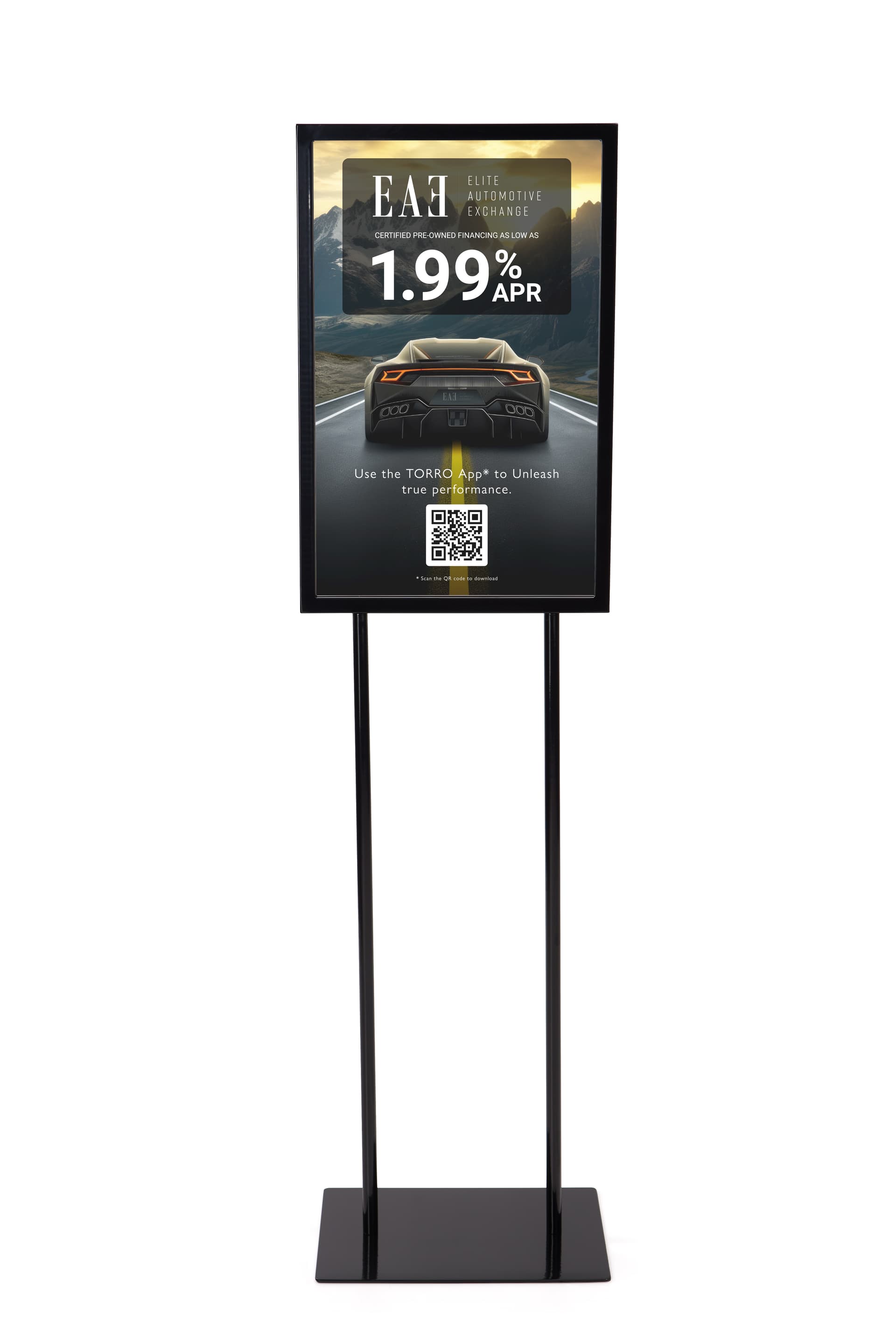 Steel poster stand with glossy finish