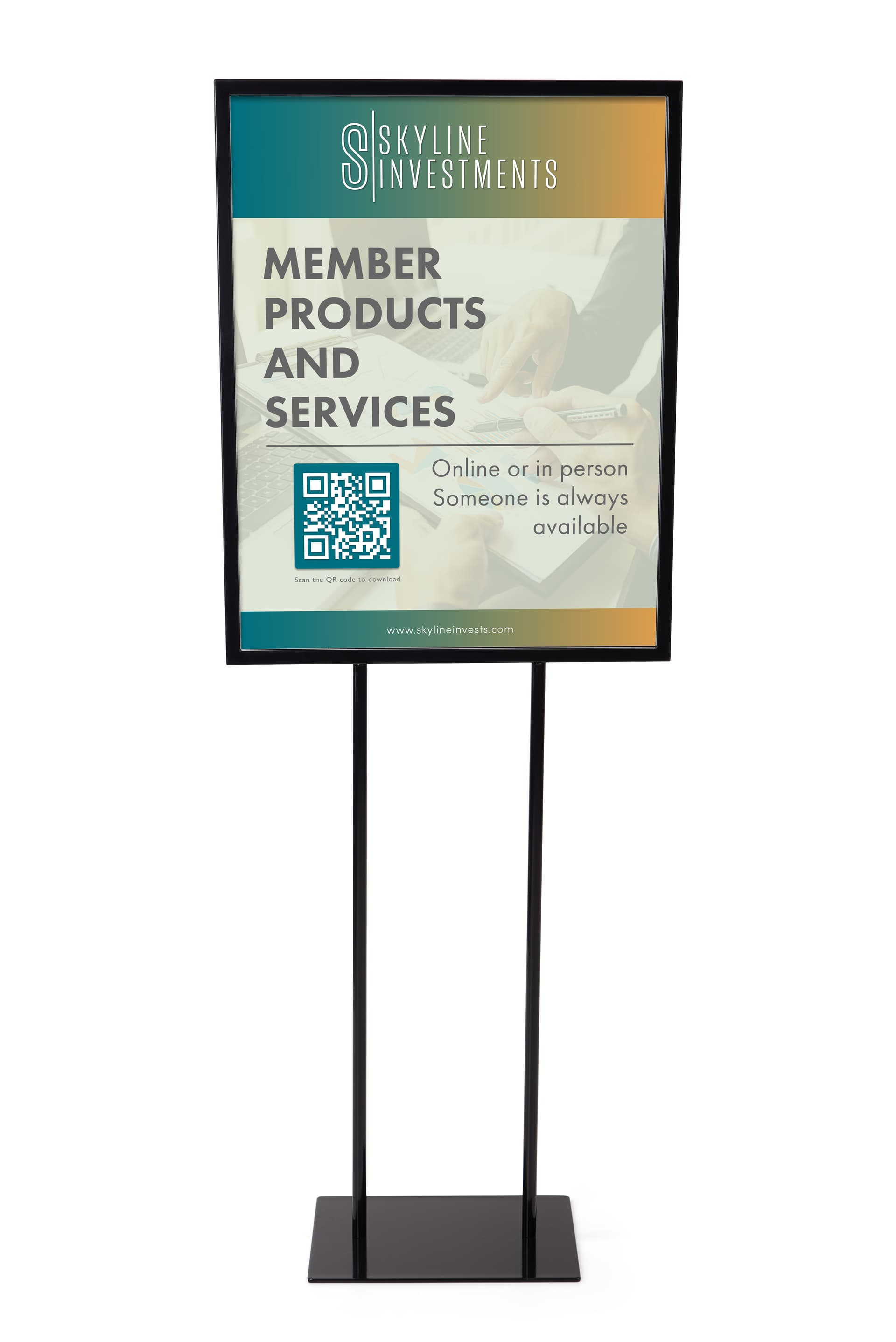 Steel poster stand for custom graphics