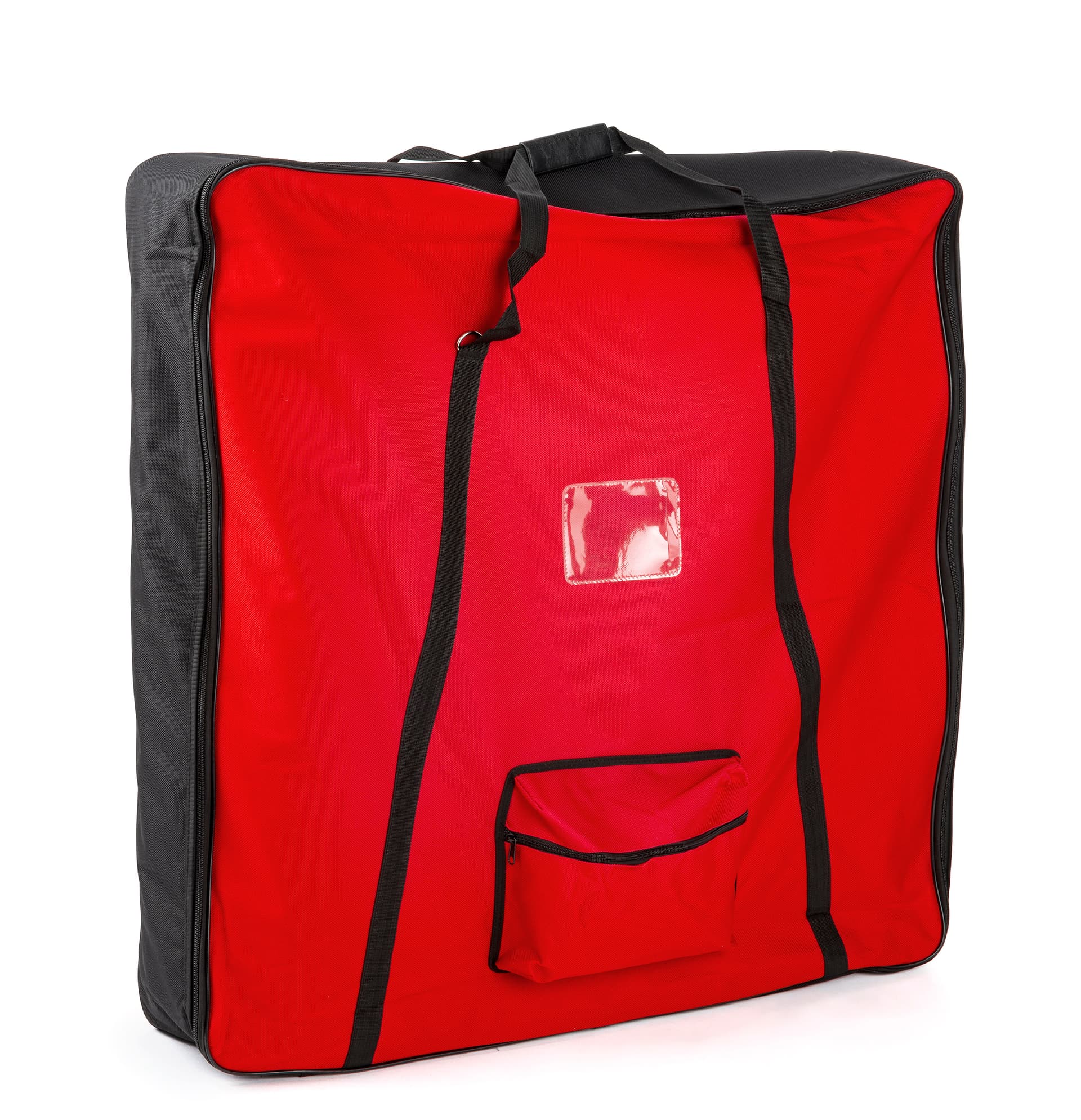 Flat pack backlit inflatable tower with red nylon travel bag