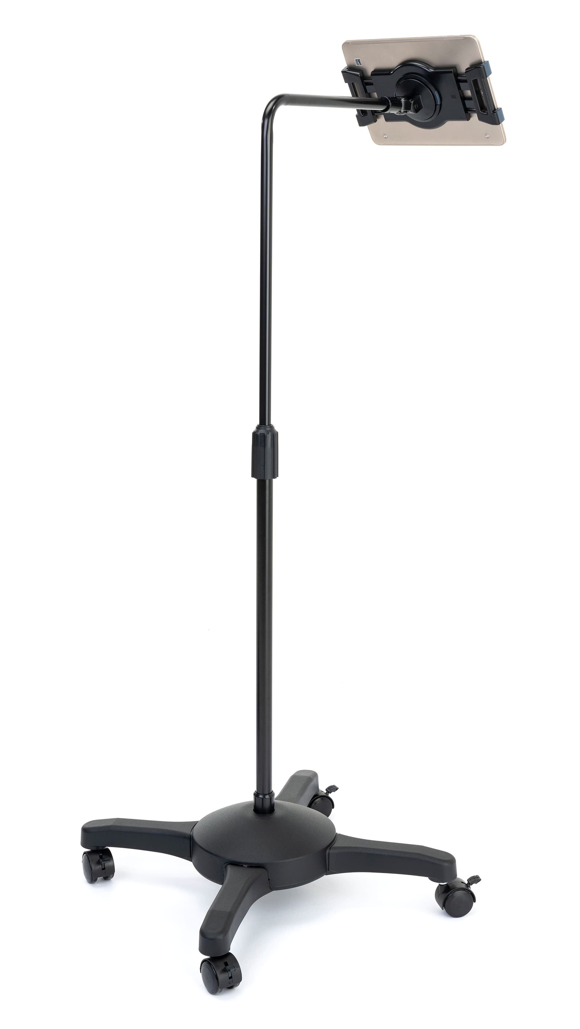 L-arm adjustable tablet holder with wheels is height adjustable 