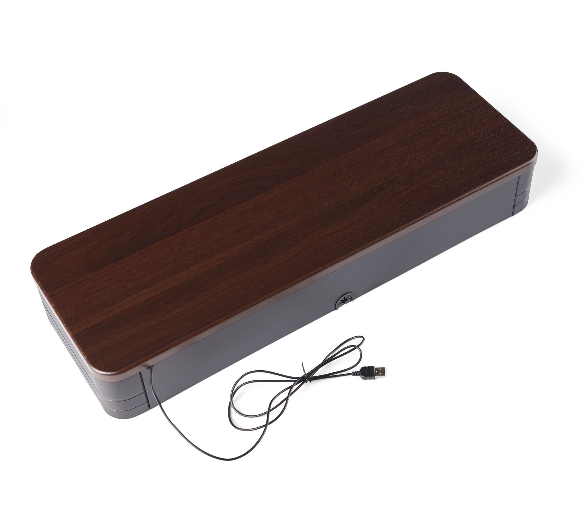 Monitor stand comes in a warm brown wood grain look top with black sides
