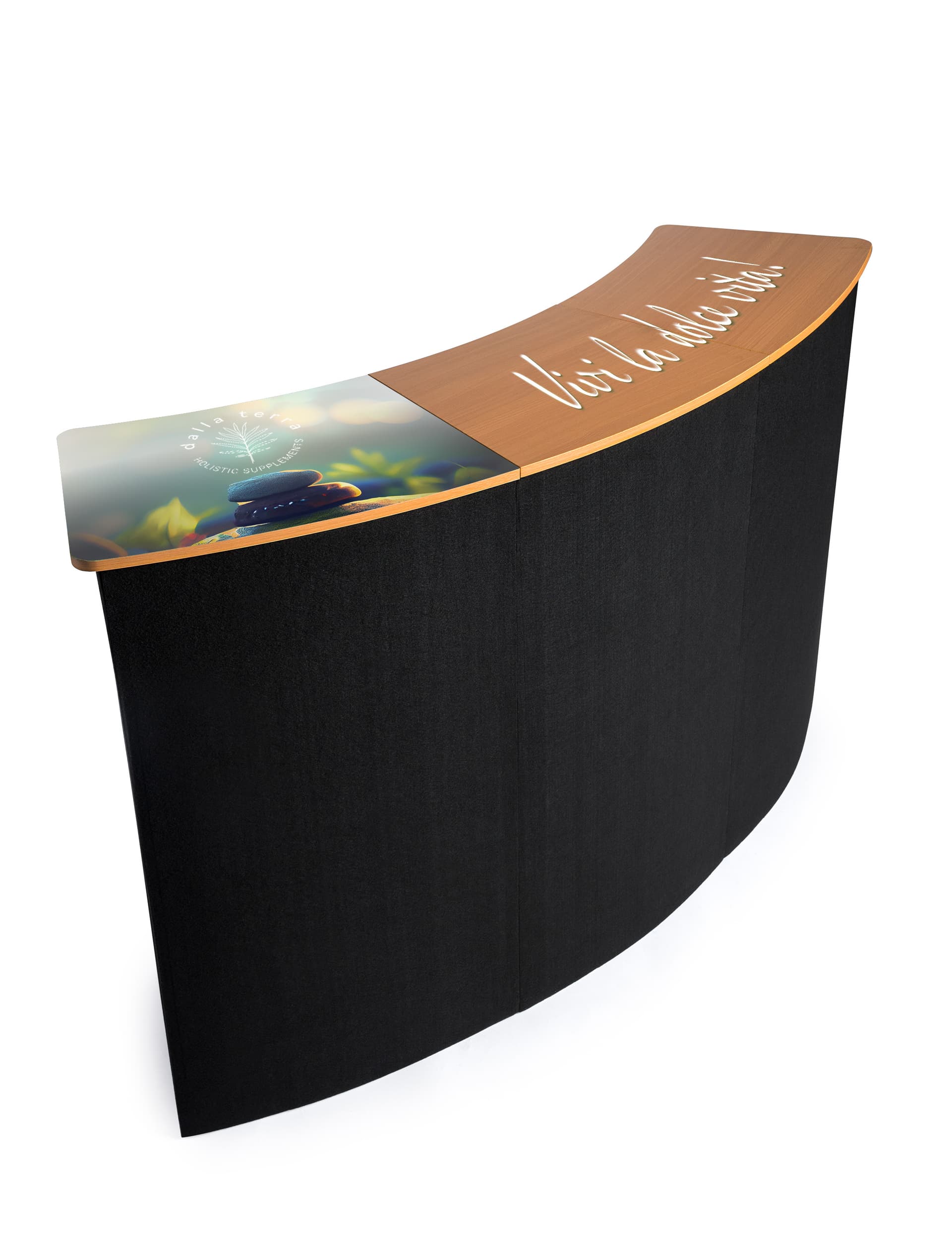 Wide pop up custom counter with room for customers