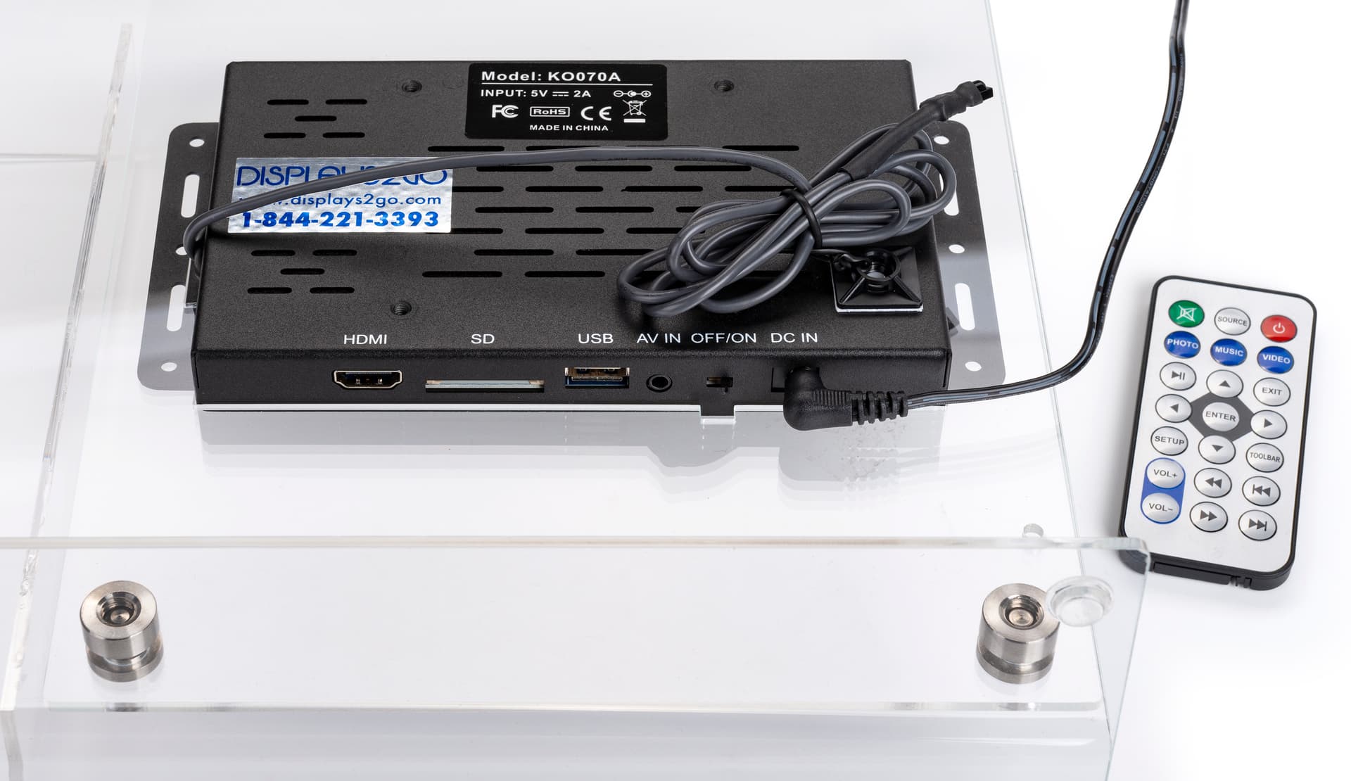 Countertop digital sign display with magazine holder with SD card or USB, HDMI or 3.5mm AV cable inputs