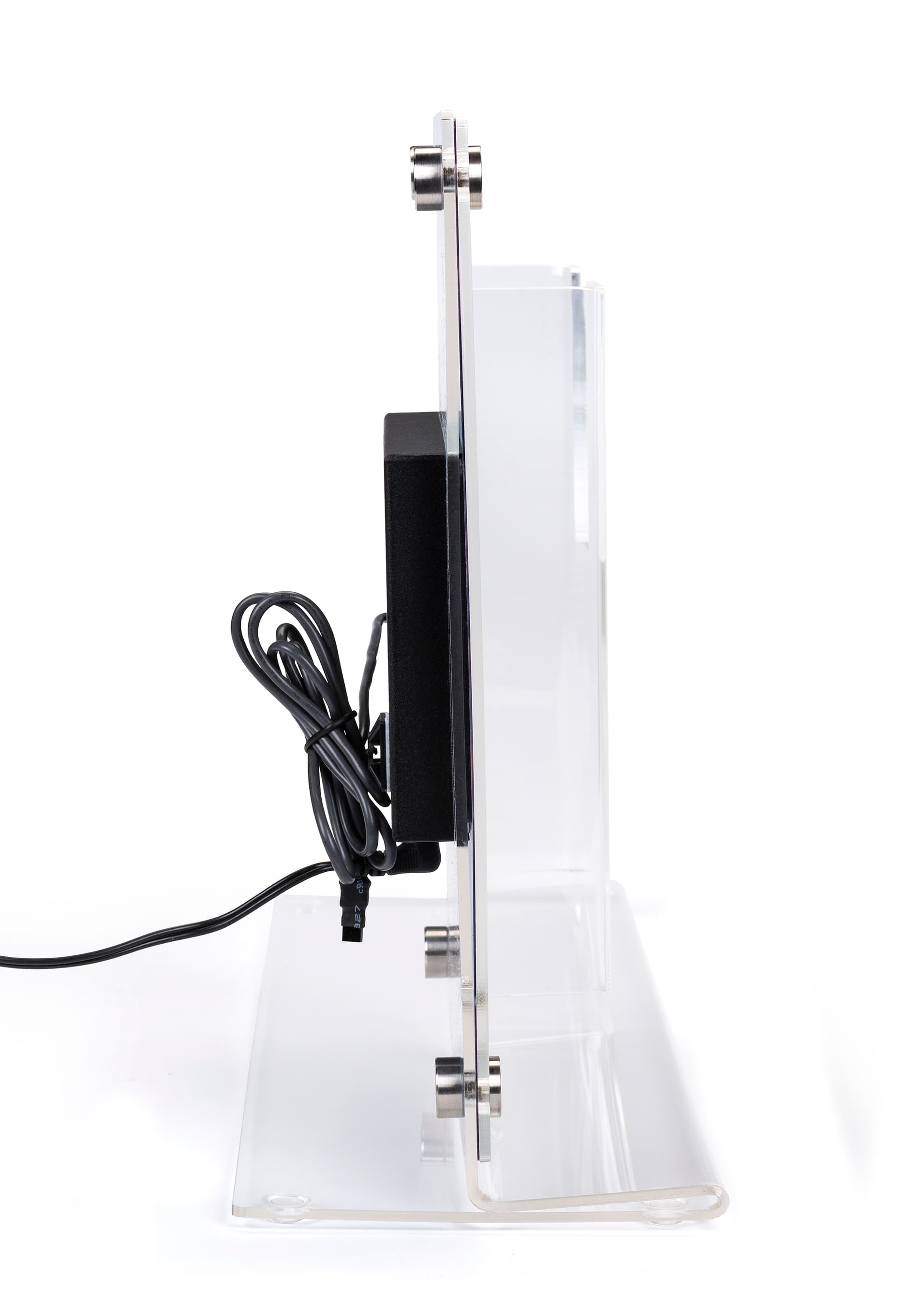 Countertop digital sign display with magazine holder with thin space saving design