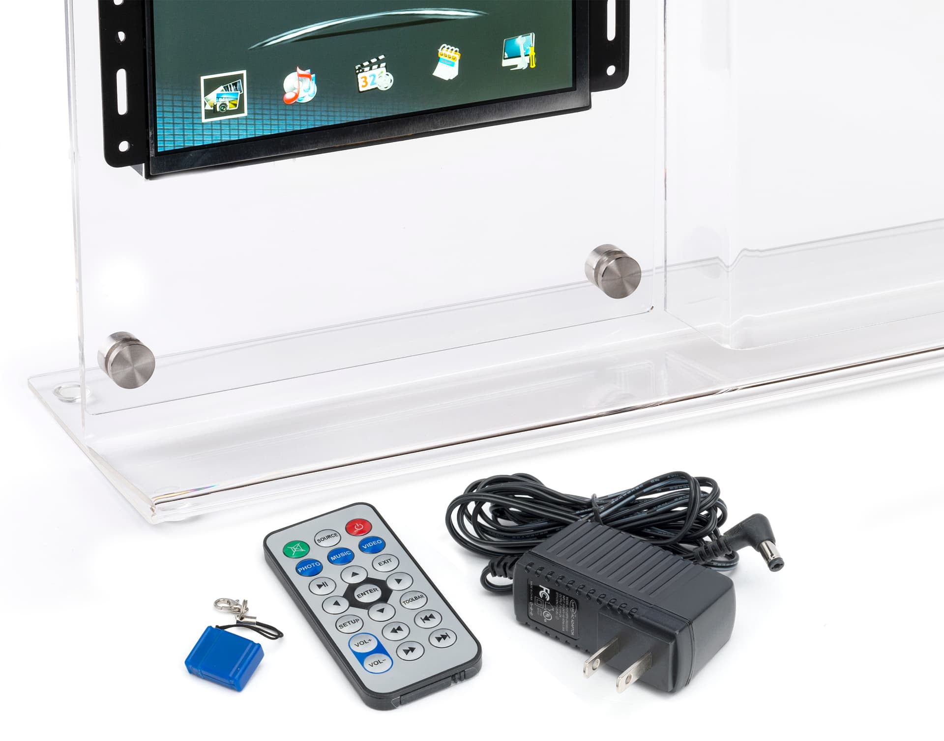 Countertop digital sign display with magazine holder with remote control and 8GB USB flash drive