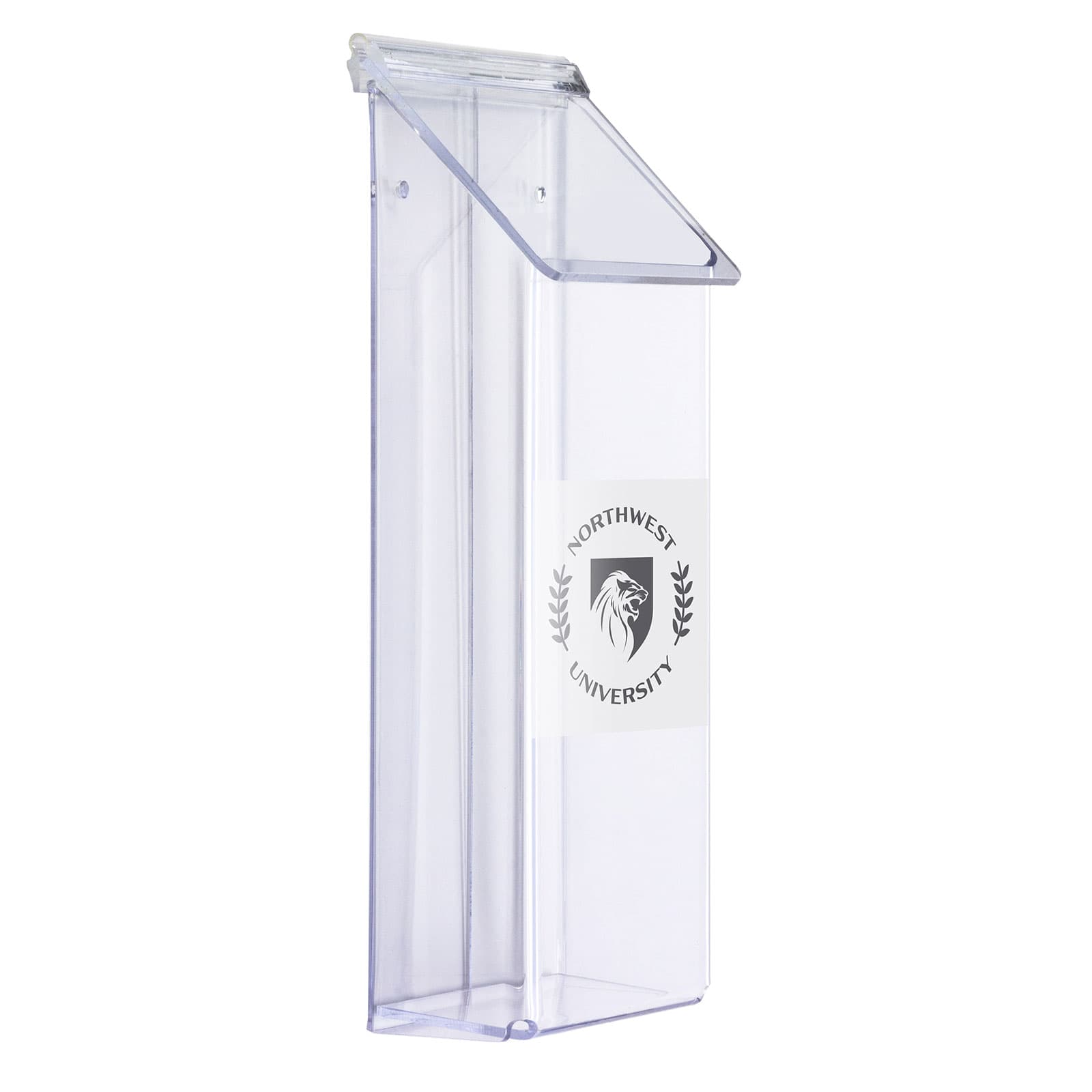 Branded outdoor brochure holder features clear acrylic construction