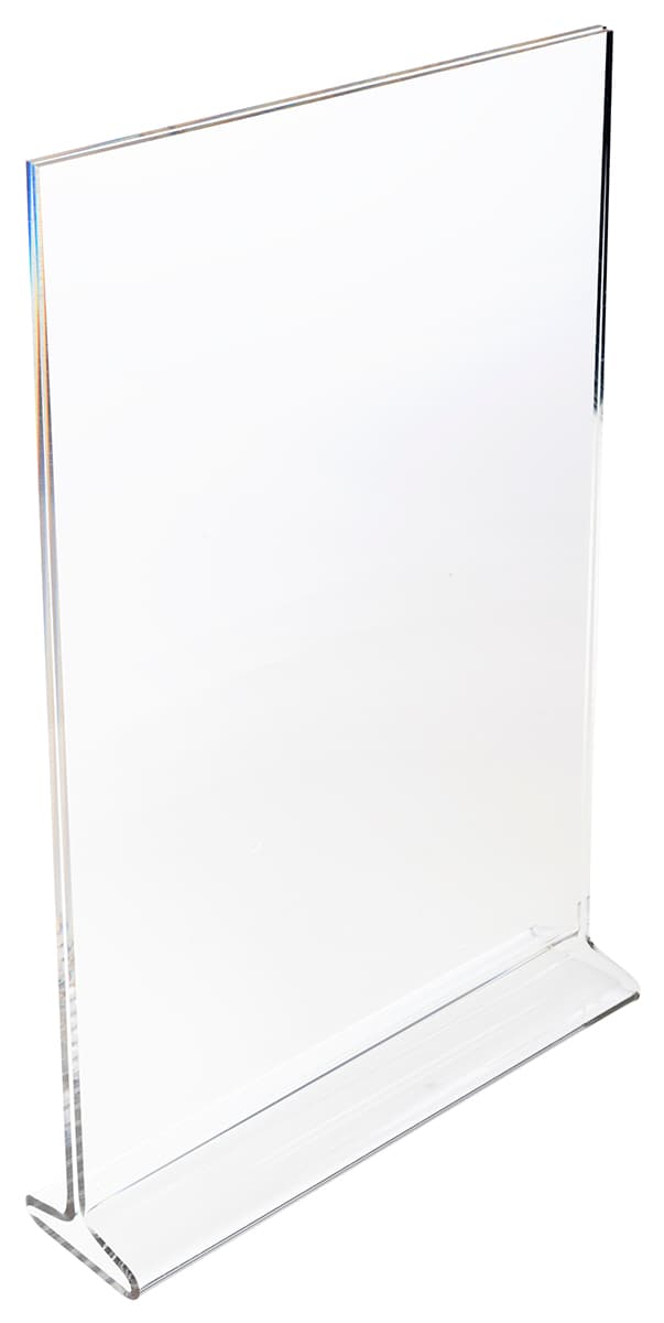 Recycled acrylic tabletop sign holders with base width of 11 inches