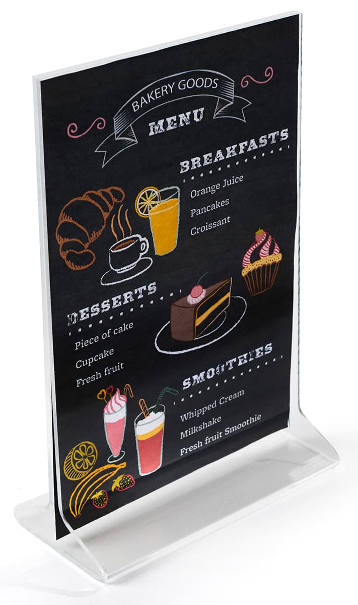 Recycled acrylic tabletop sign holders with quick and easy setup