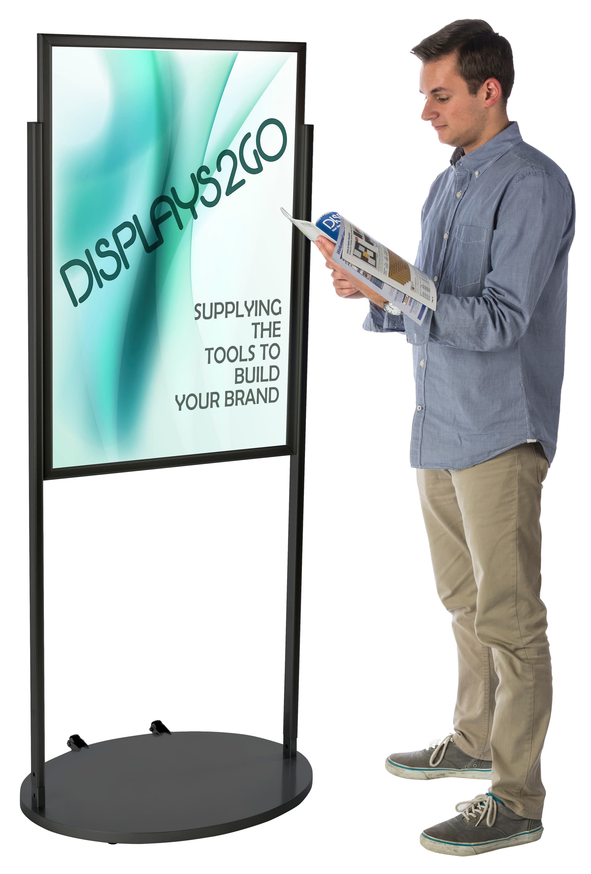 Black 24 x 36 Poster Stand with Wheels & PVC Lens