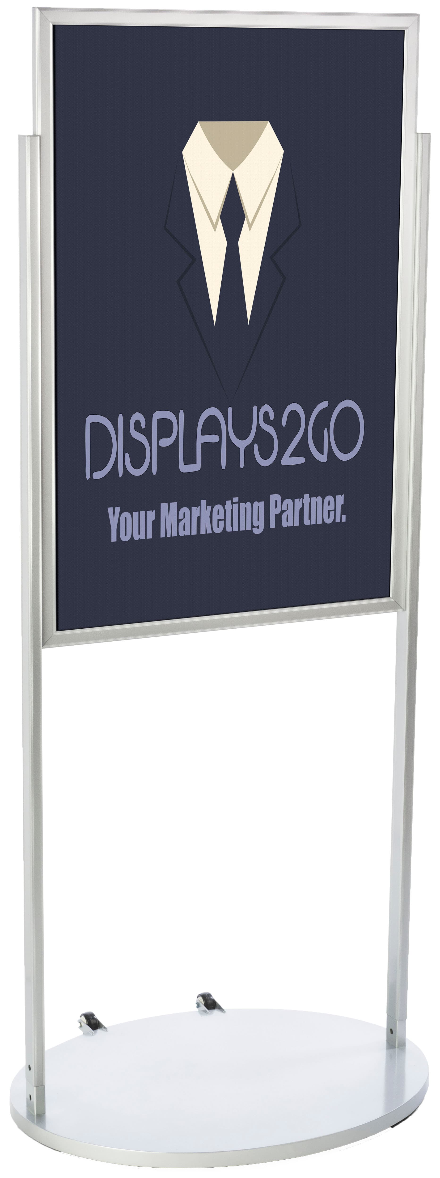 Silver 24 x 36 Poster Stand with Wheels, Double-Sided