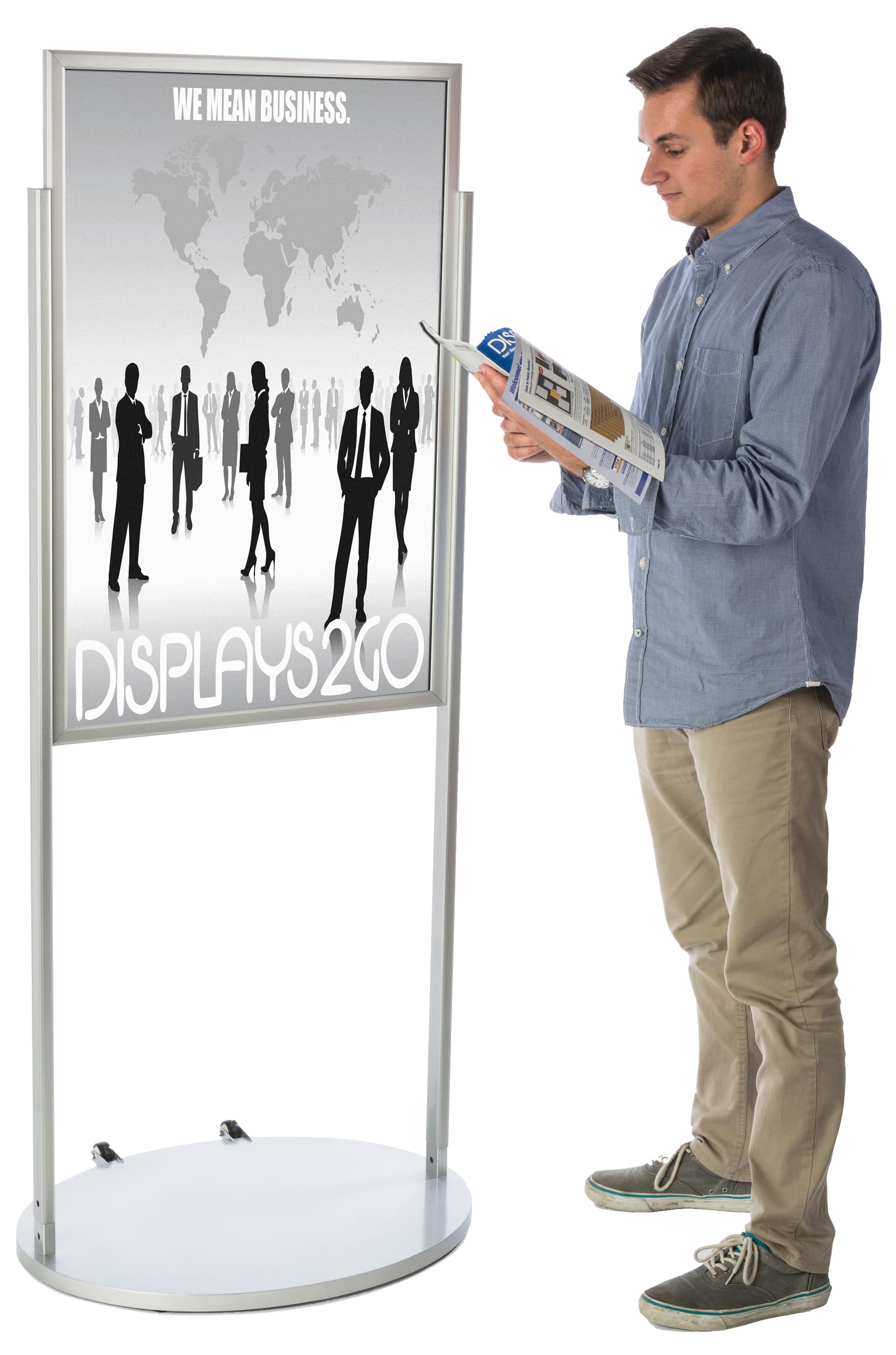 Silver 24 x 36 Poster Stand with Wheels, Rolling Base