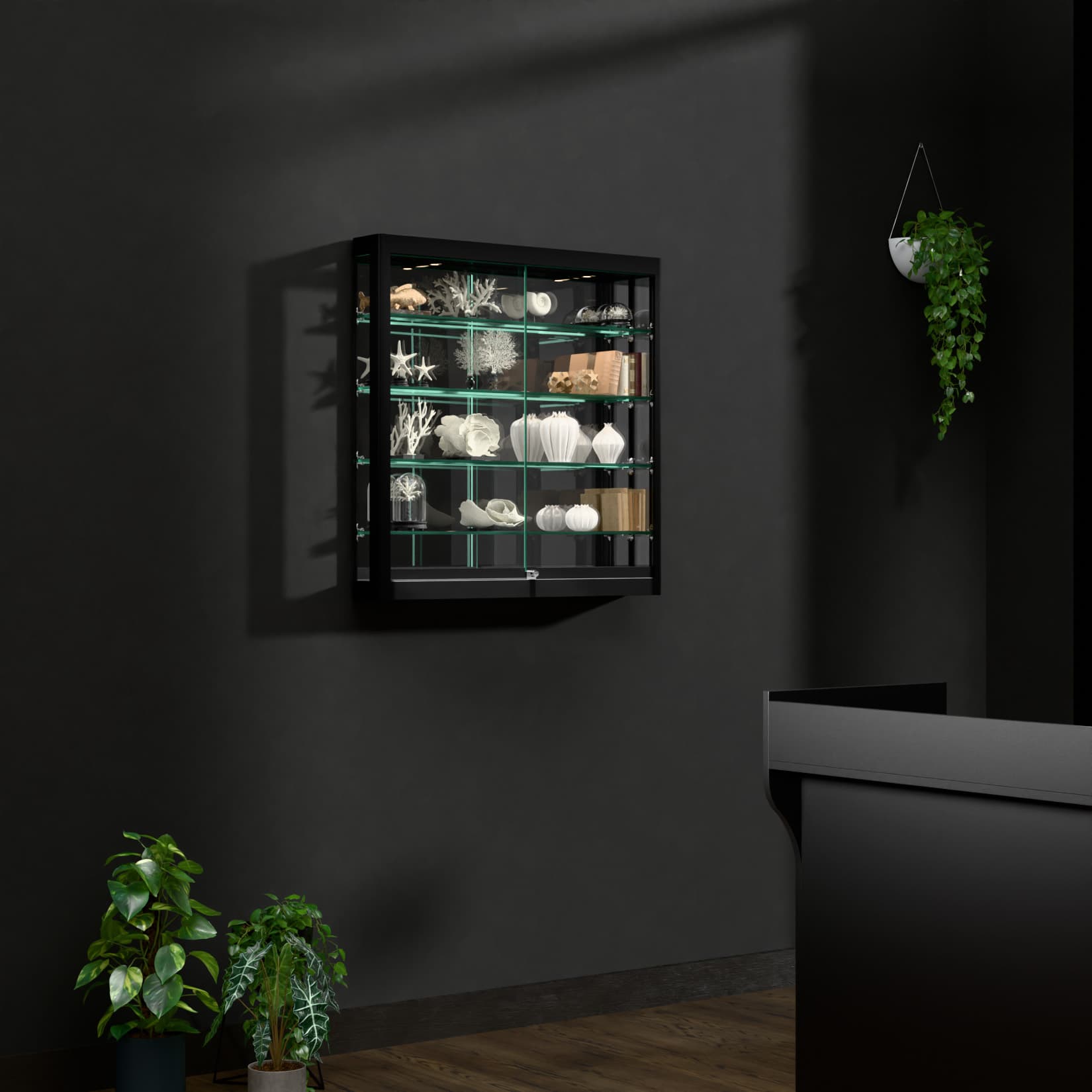LED wall showcase mounted on a wall